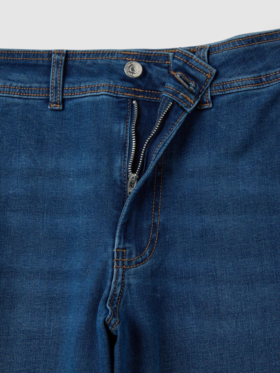 Blue Wide Leg Stretch Cotton Blend Jeans_3