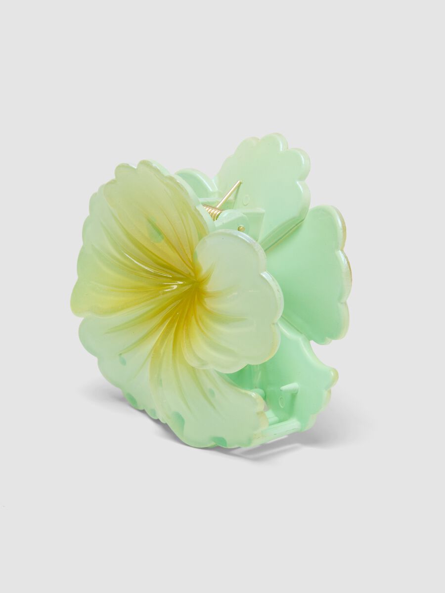 Iridescent Green Flower Clip_1