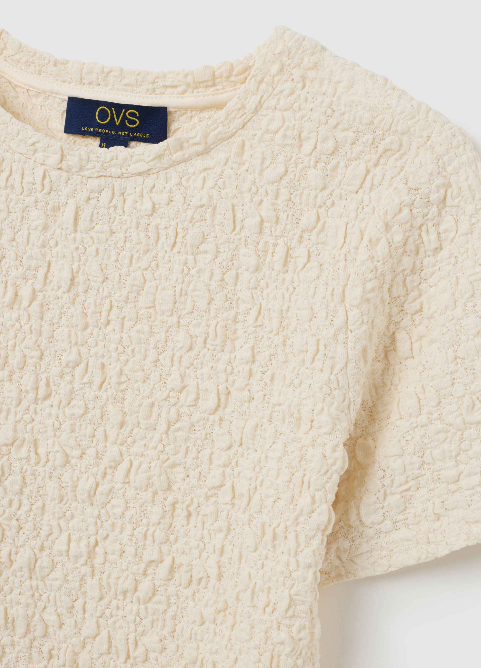 Beige regular fit cotton blend t-shirt