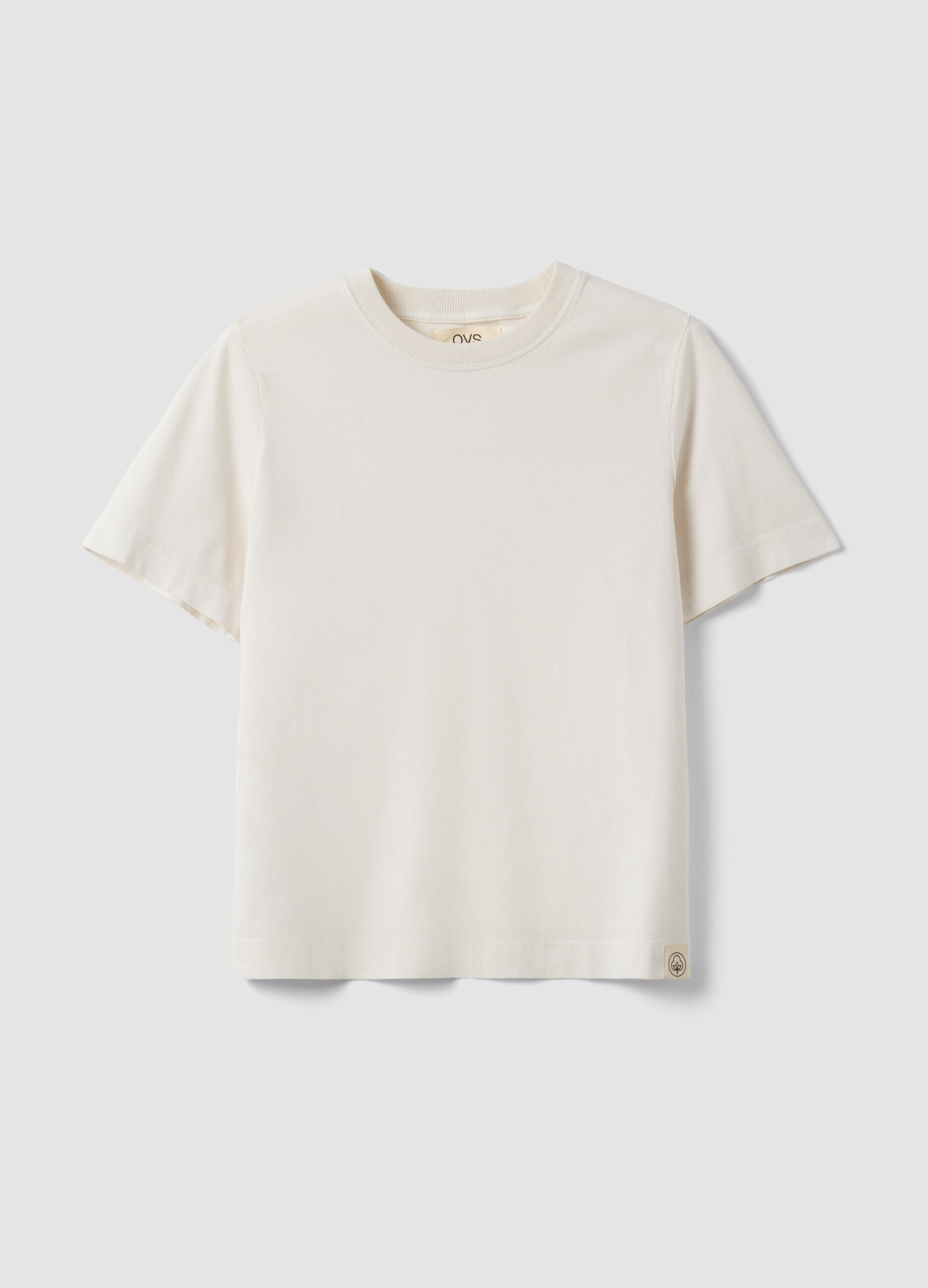 Beige short-sleeved pure cotton regular-fit T-shirt