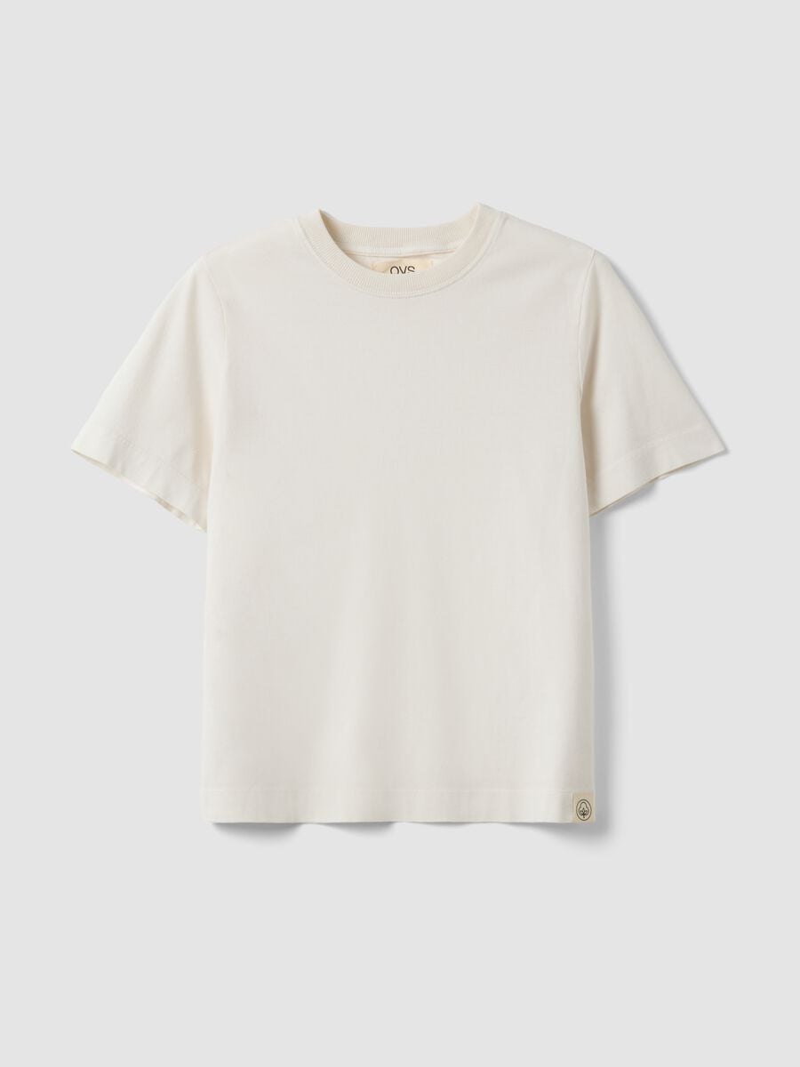 T-shirt beige a maniche corte in puro cotone regular fit_4