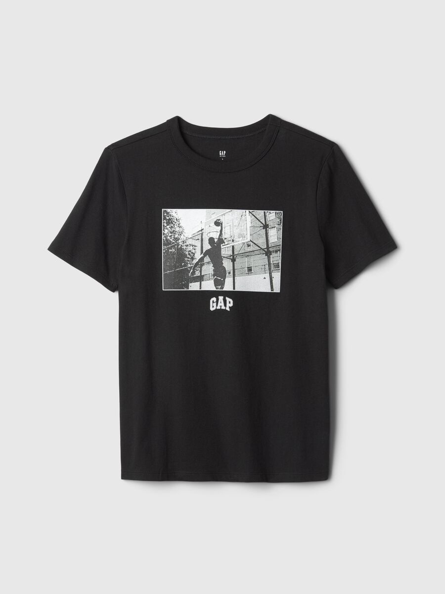 Cotton T-shirt with logo and print_0