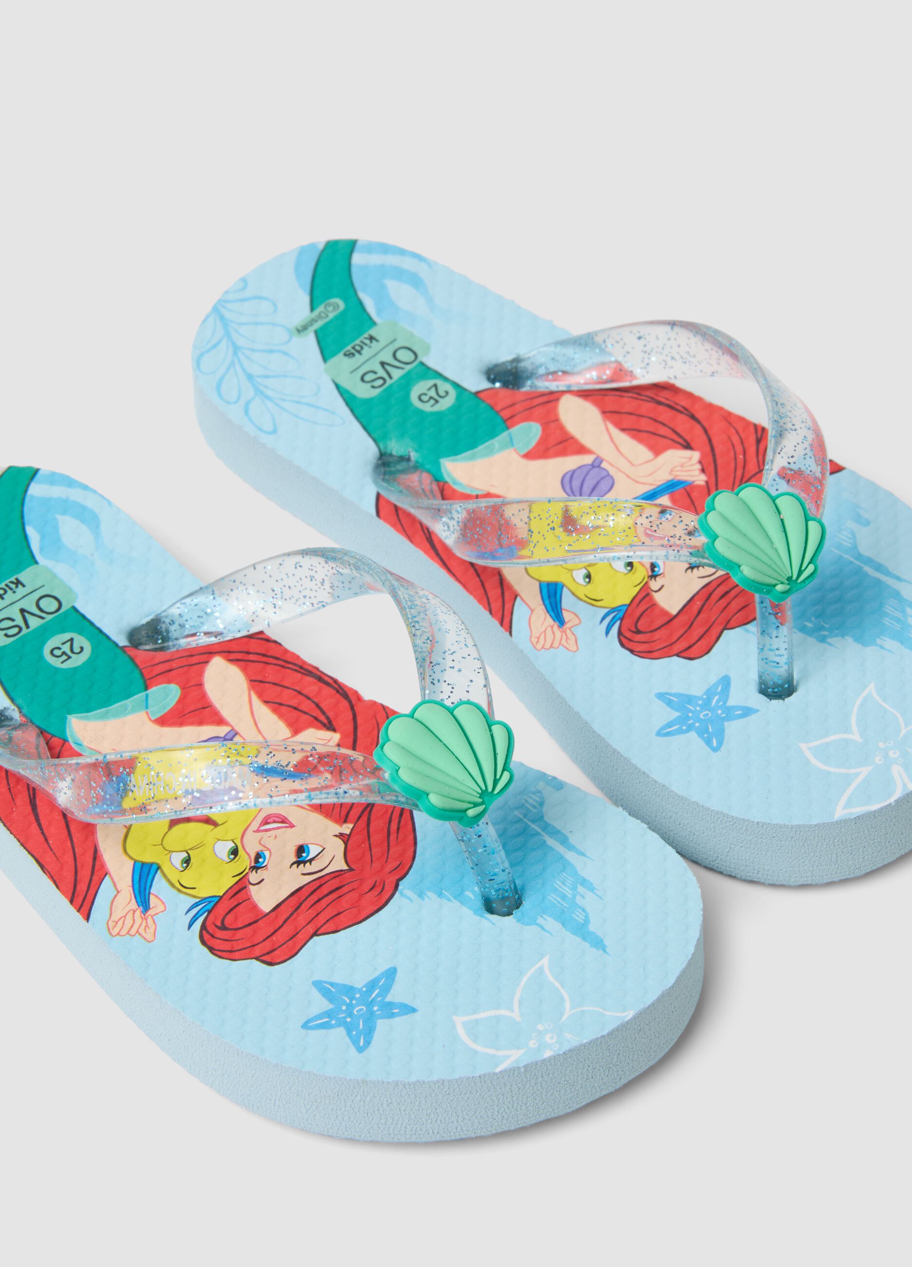 Blue beach flip-flops with Ariel graphic
