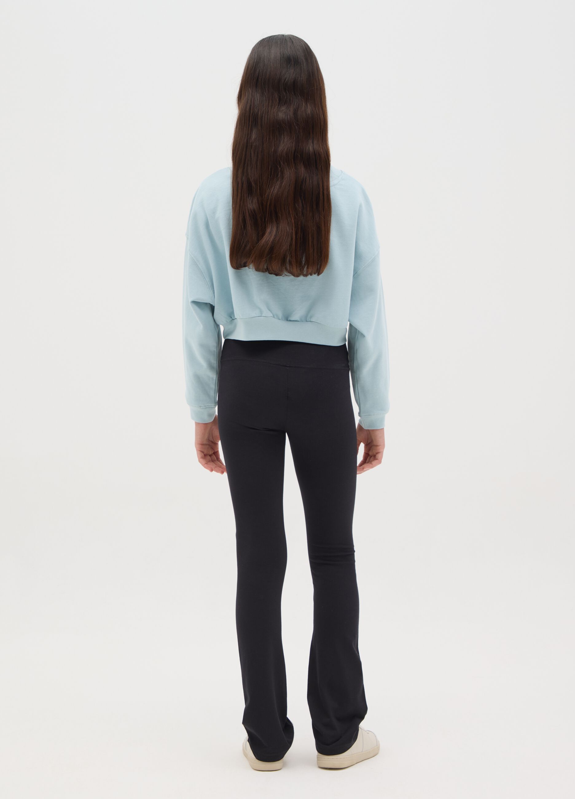 Leggings da ragazza in cotone elasticizzato nero flare