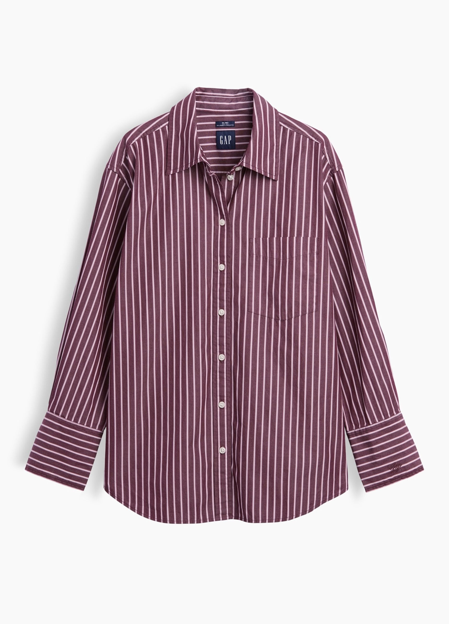 Burgundy red striped pure cotton shirt