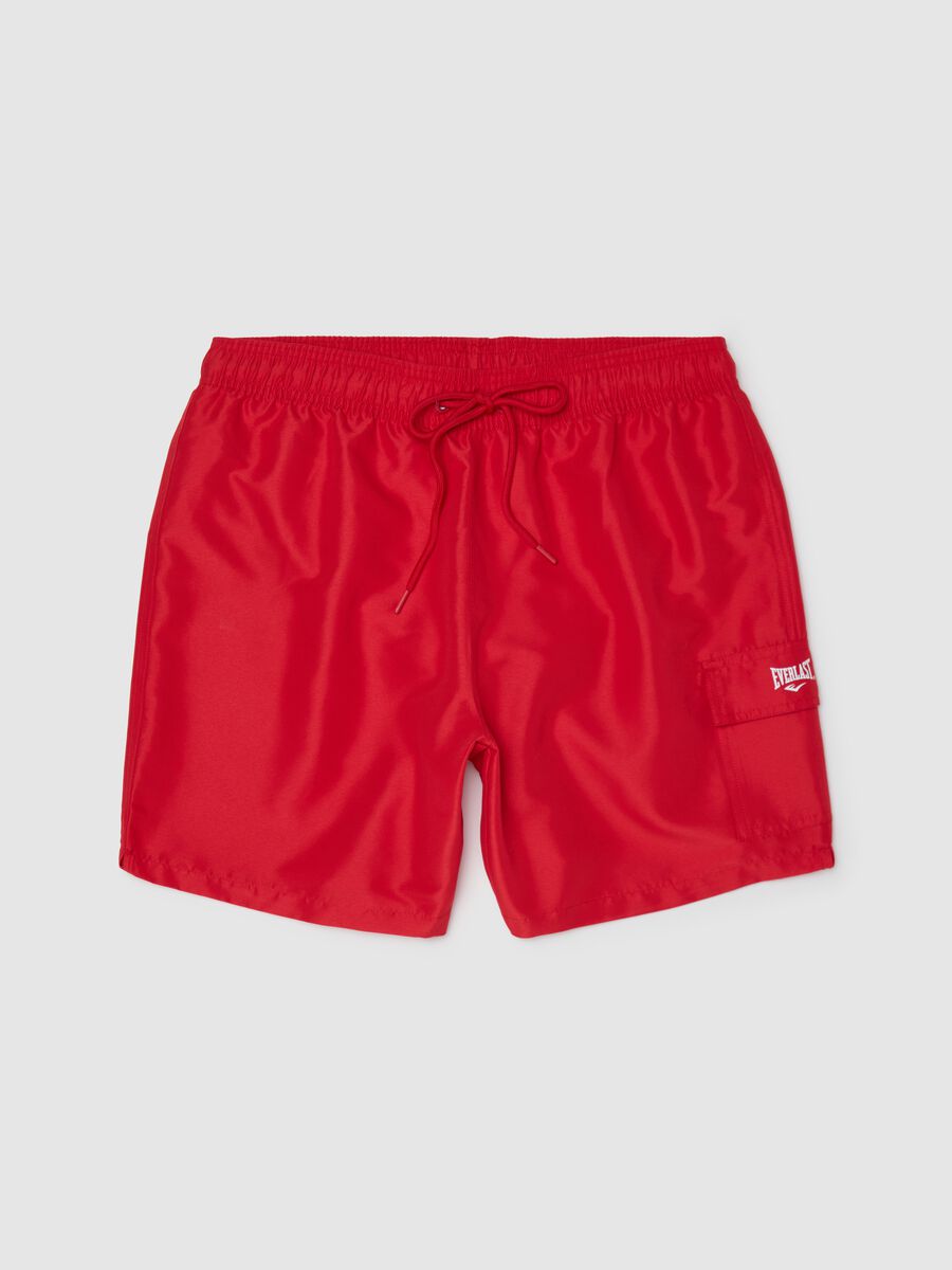 Red swimming trunks with logo print_4