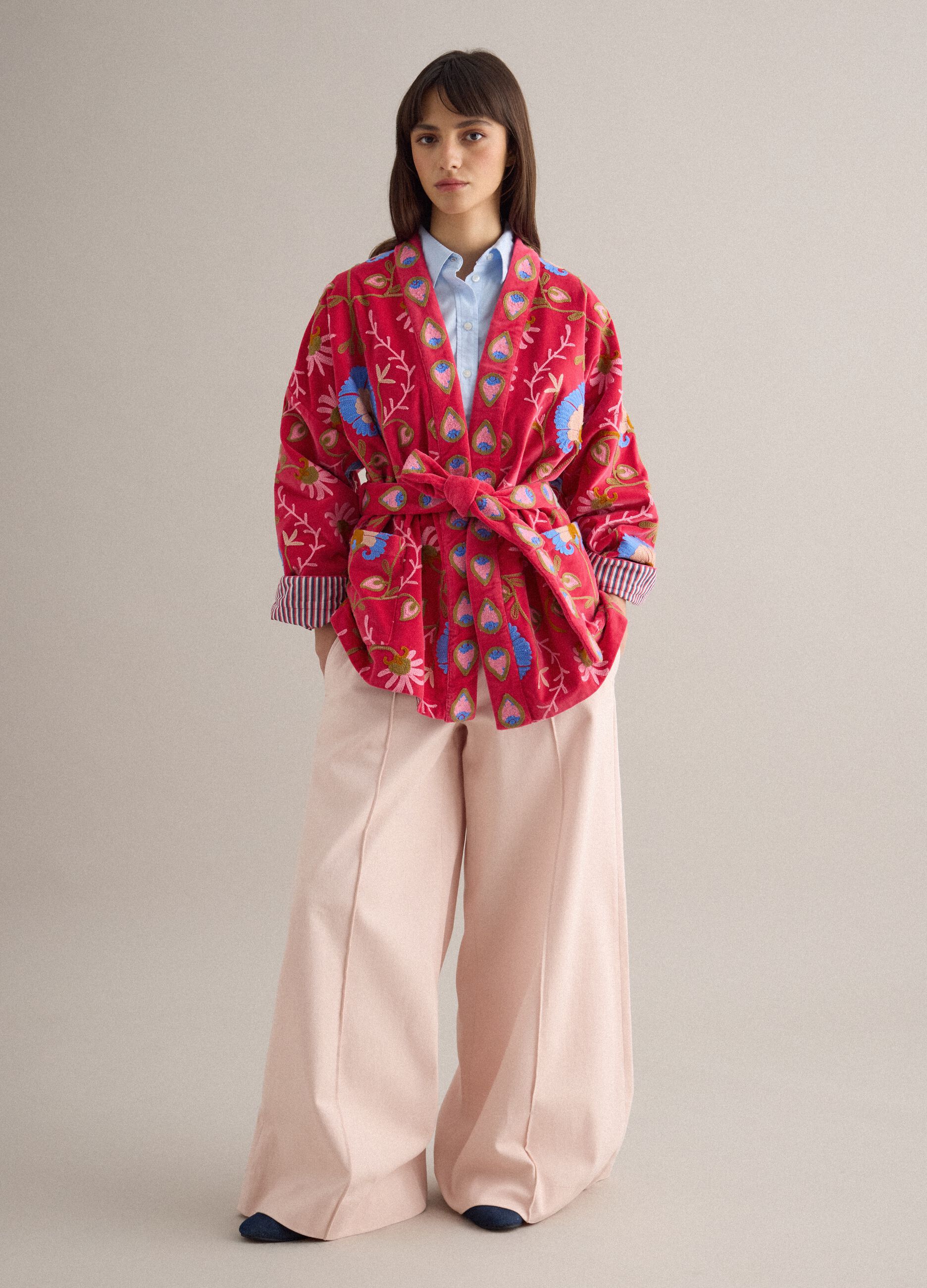 Straight Pink Trousers in Twill and Stretch Cotton