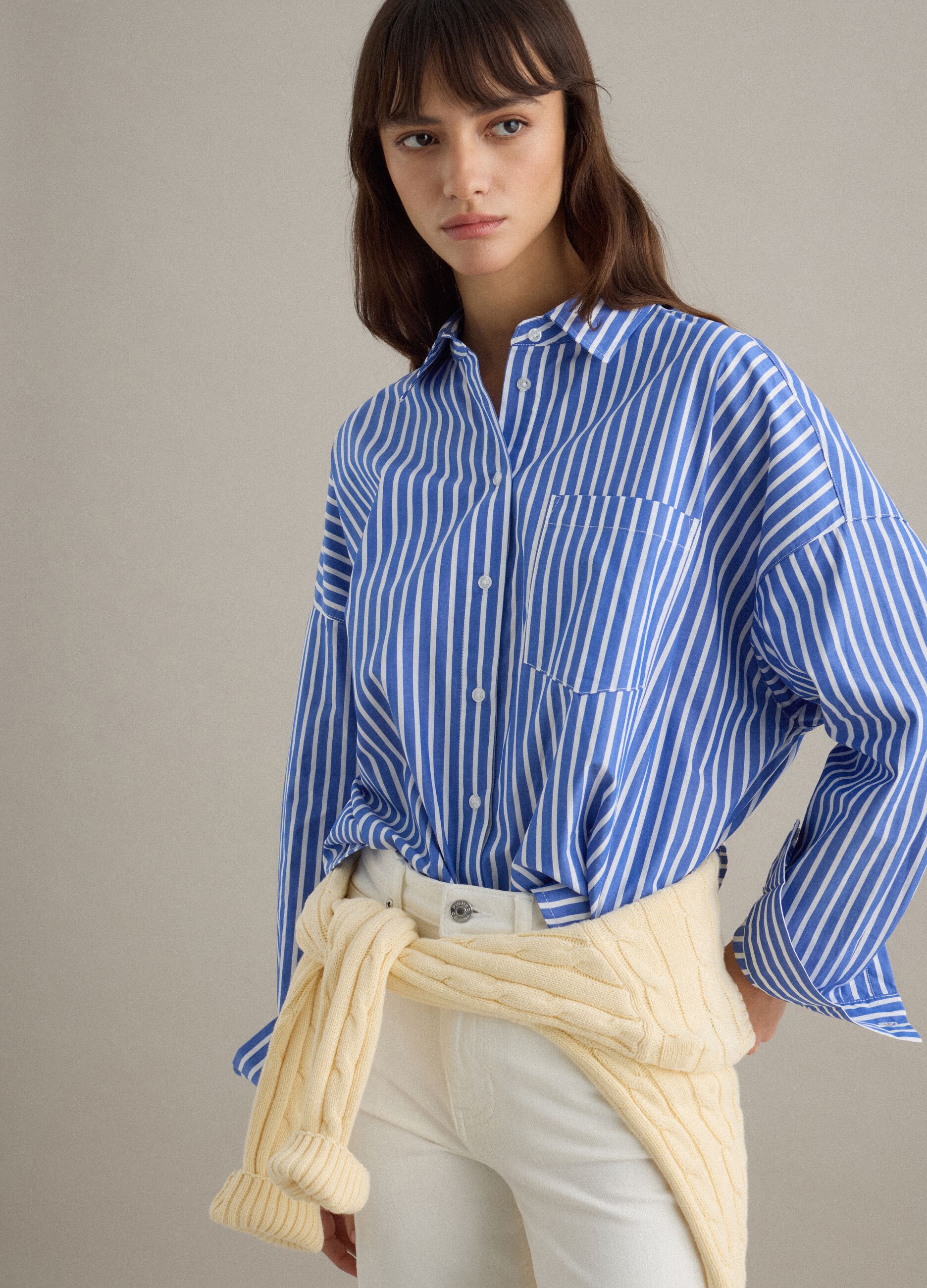 Multicolour striped pure cotton oversized fit shirt