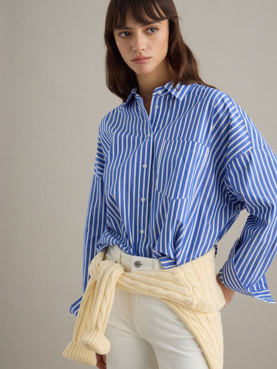 Multicolour striped pure cotton oversized fit shirt_0