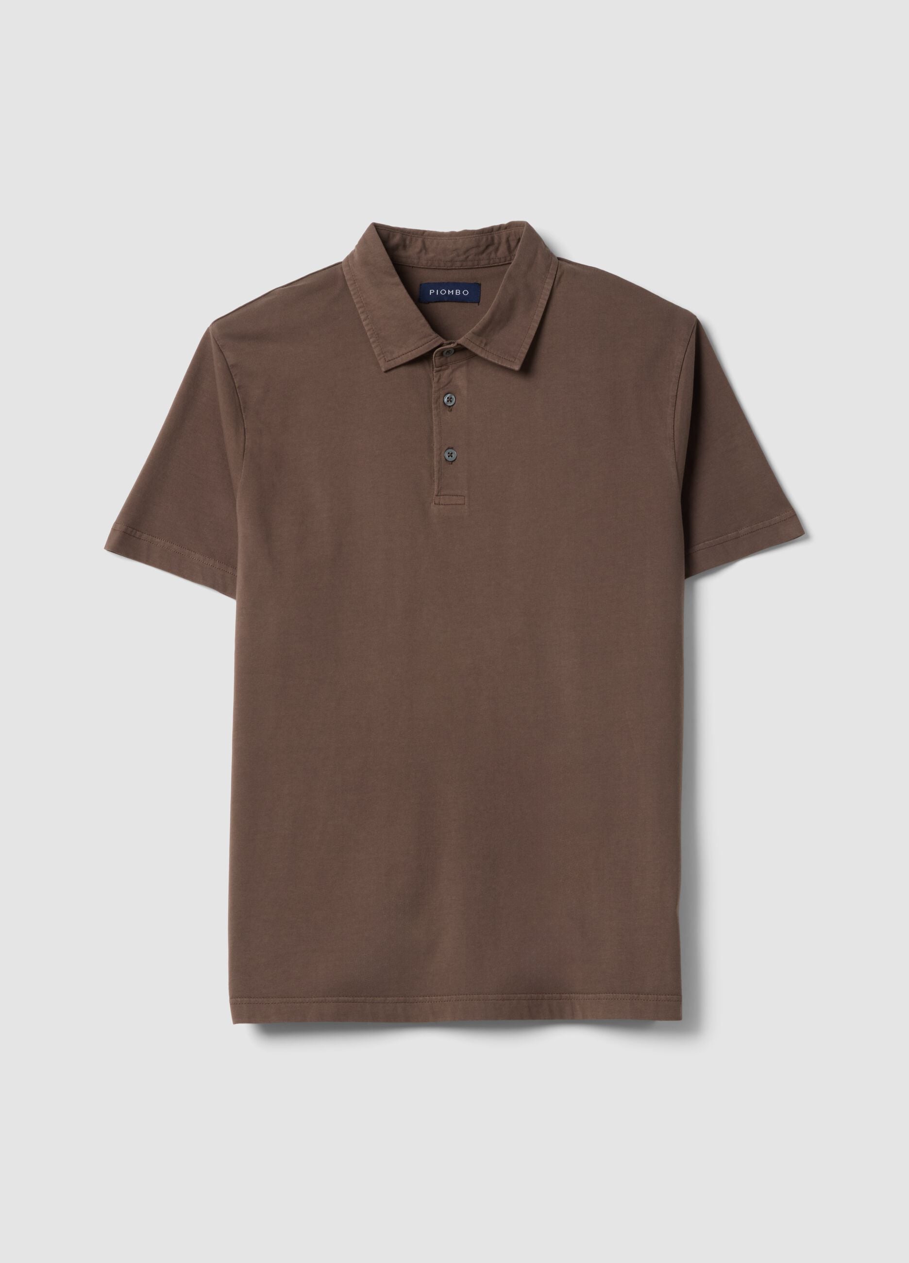Polo marrone a maniche corte in puro cotone regular fit