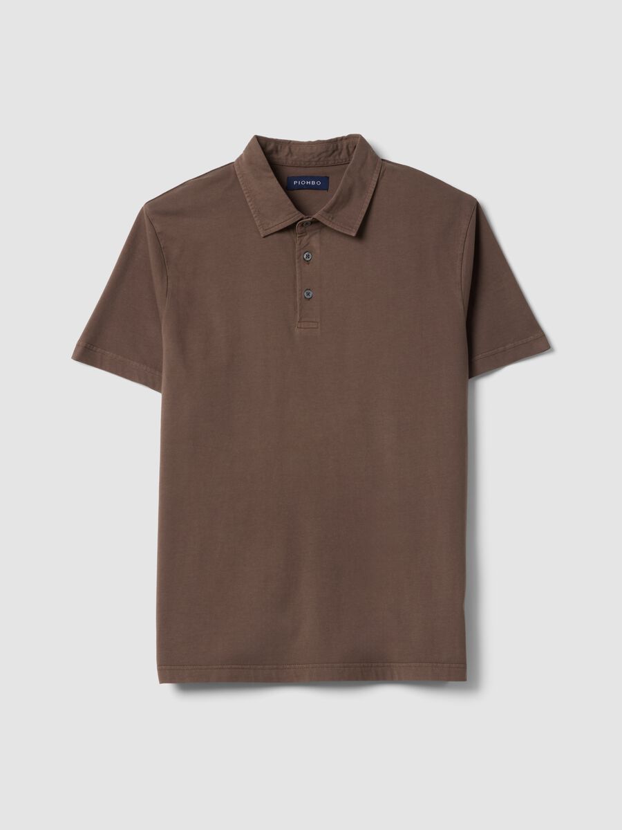 Polo marrone a maniche corte in puro cotone regular fit_4