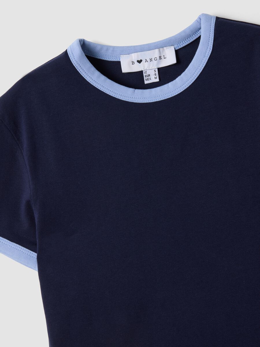 Blue stretch-cotton fitted T-shirt with contrast trims_6