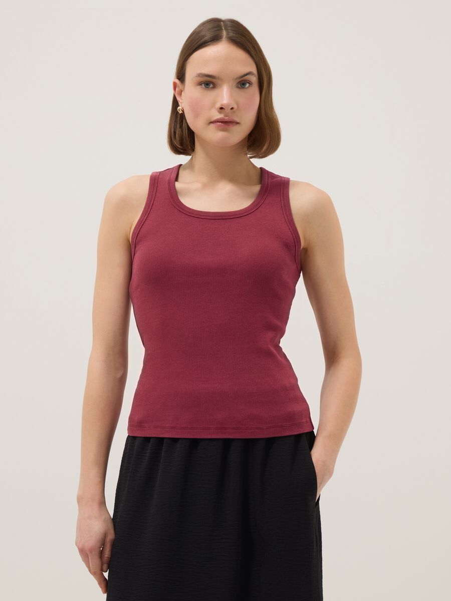 Red stretch cotton vest top, regular fit_0