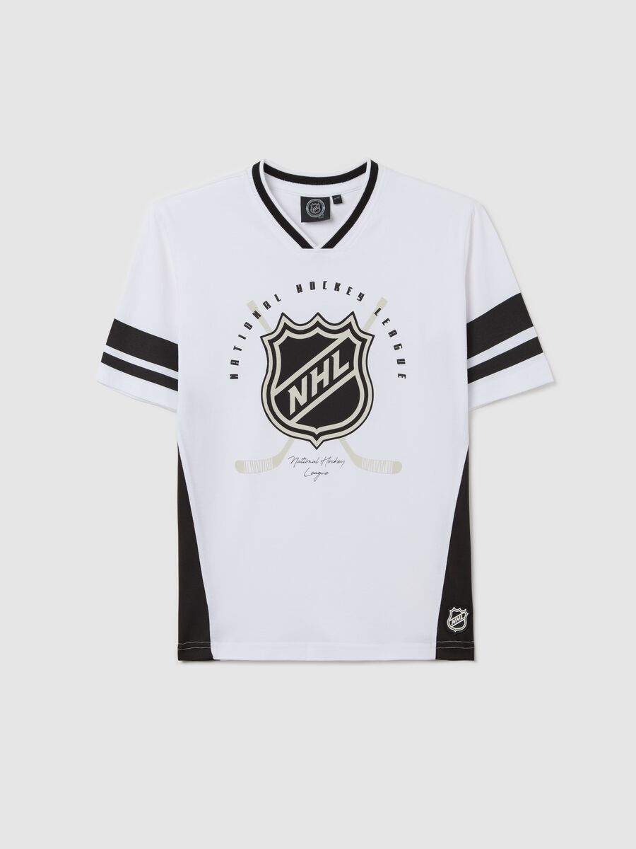 T-shirt in cotone bicolore stampa NHL bianco nero_0