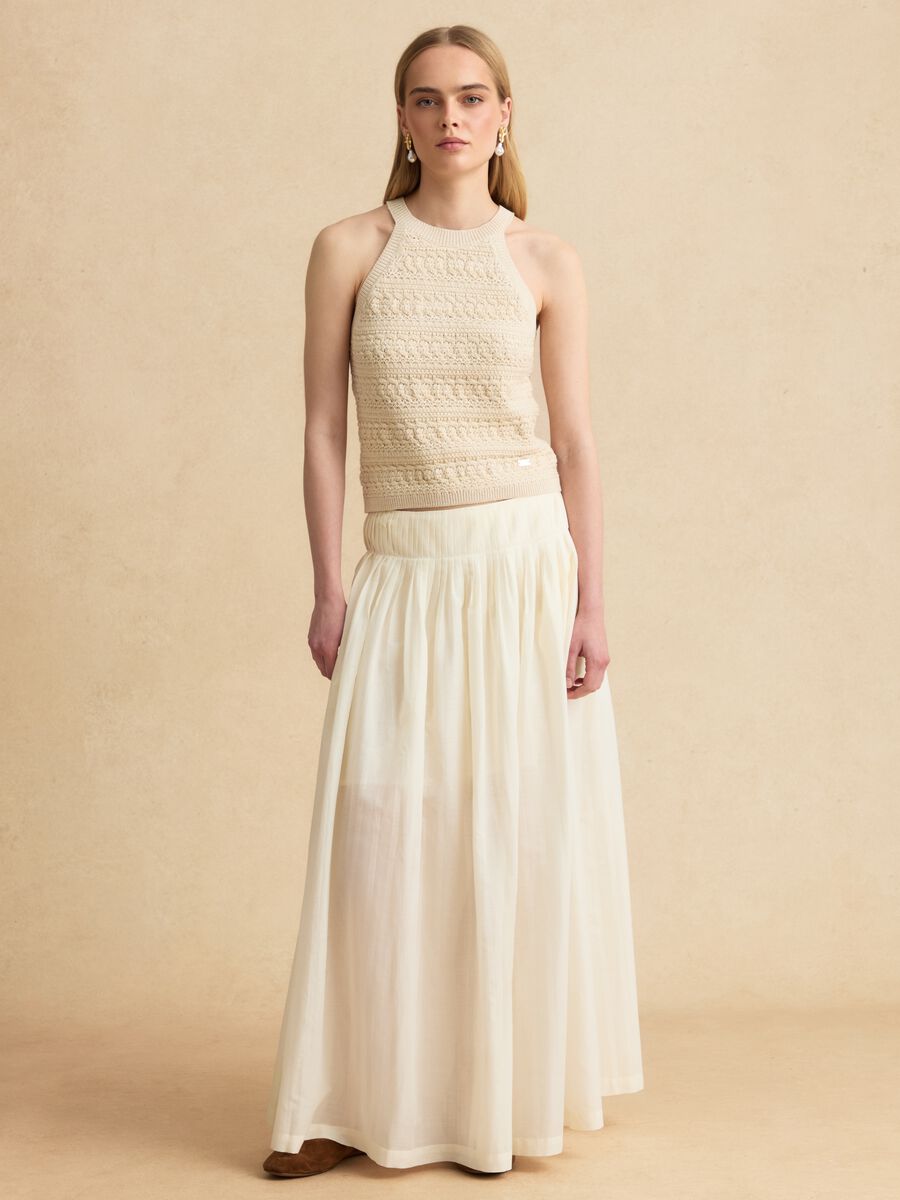 Gonna midi beige in puro cotone_0