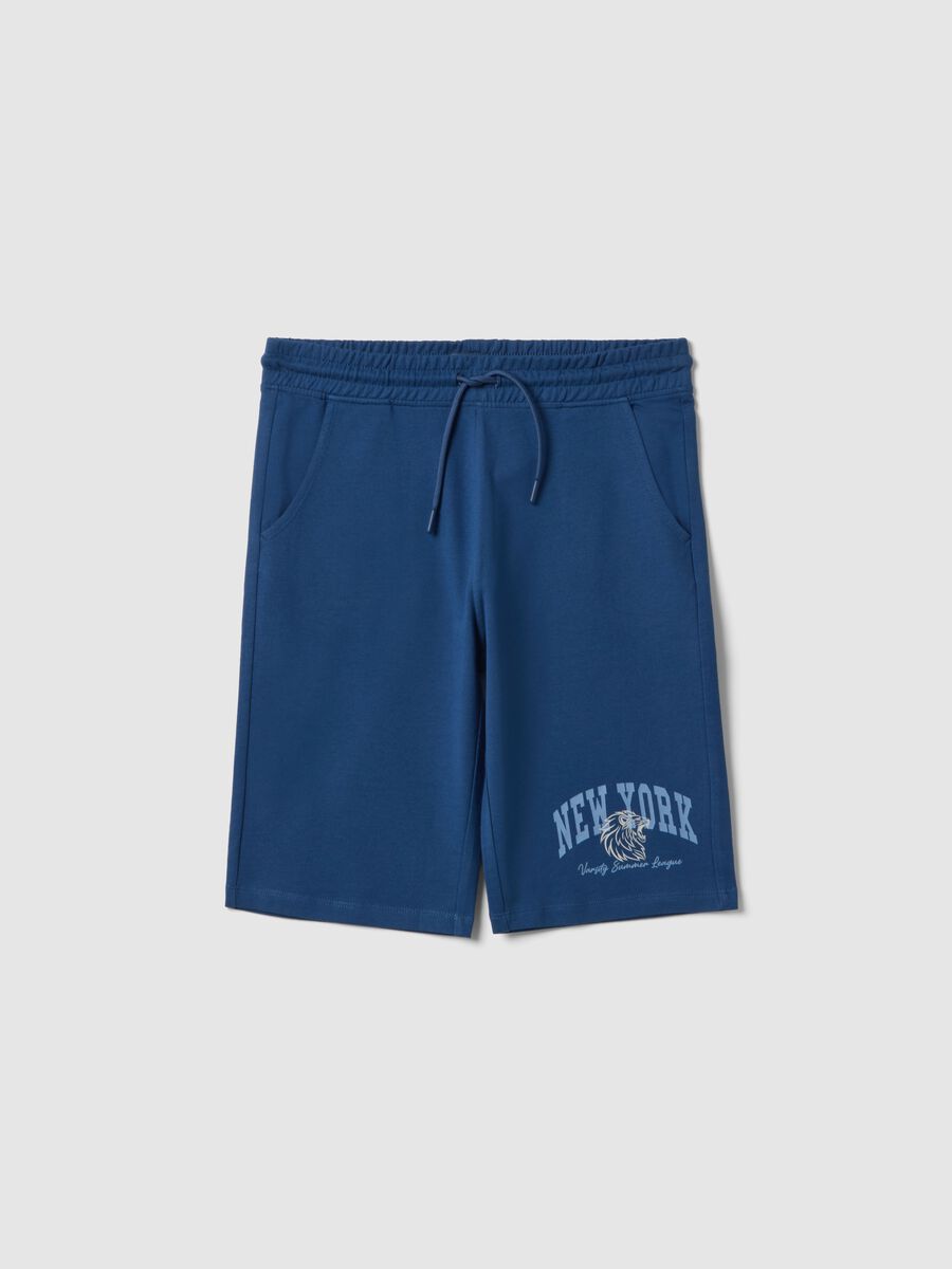 Boys' pure cotton blue shorts with New York print, regular fit_3