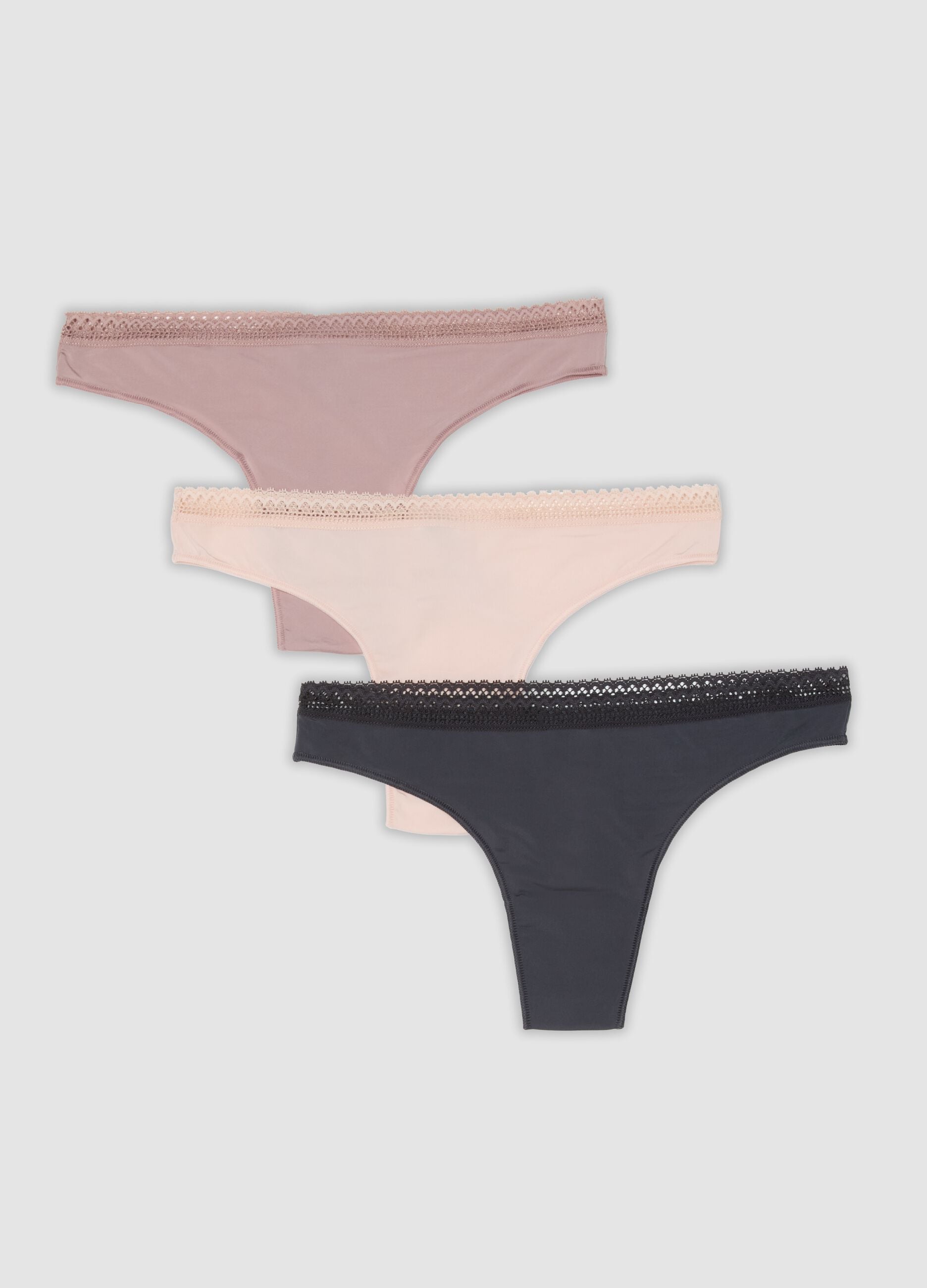 Tripack di slip brasiliane multicolor con rifinitura in pizzo