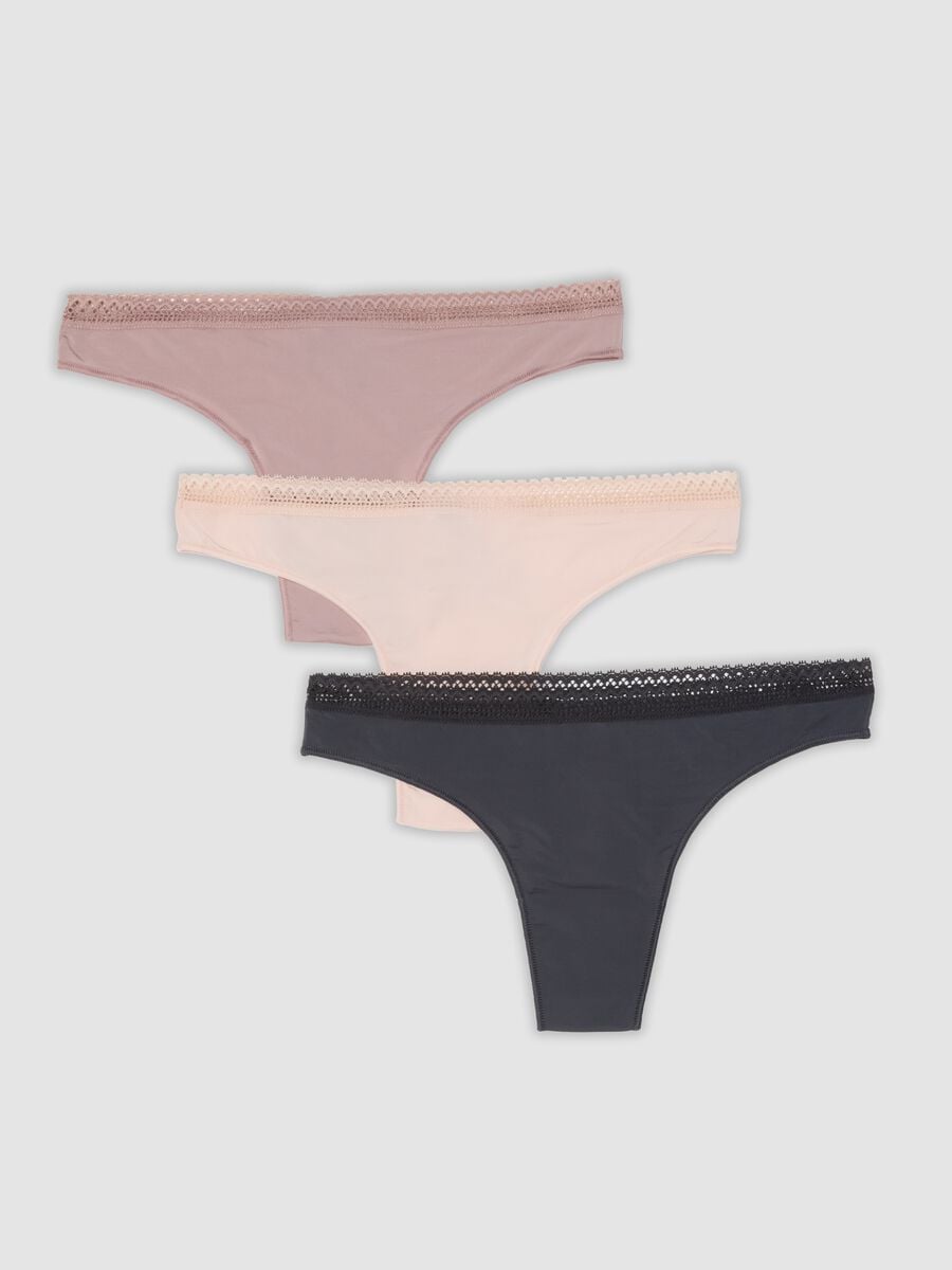 Tripack di slip brasiliane multicolor con rifinitura in pizzo_0