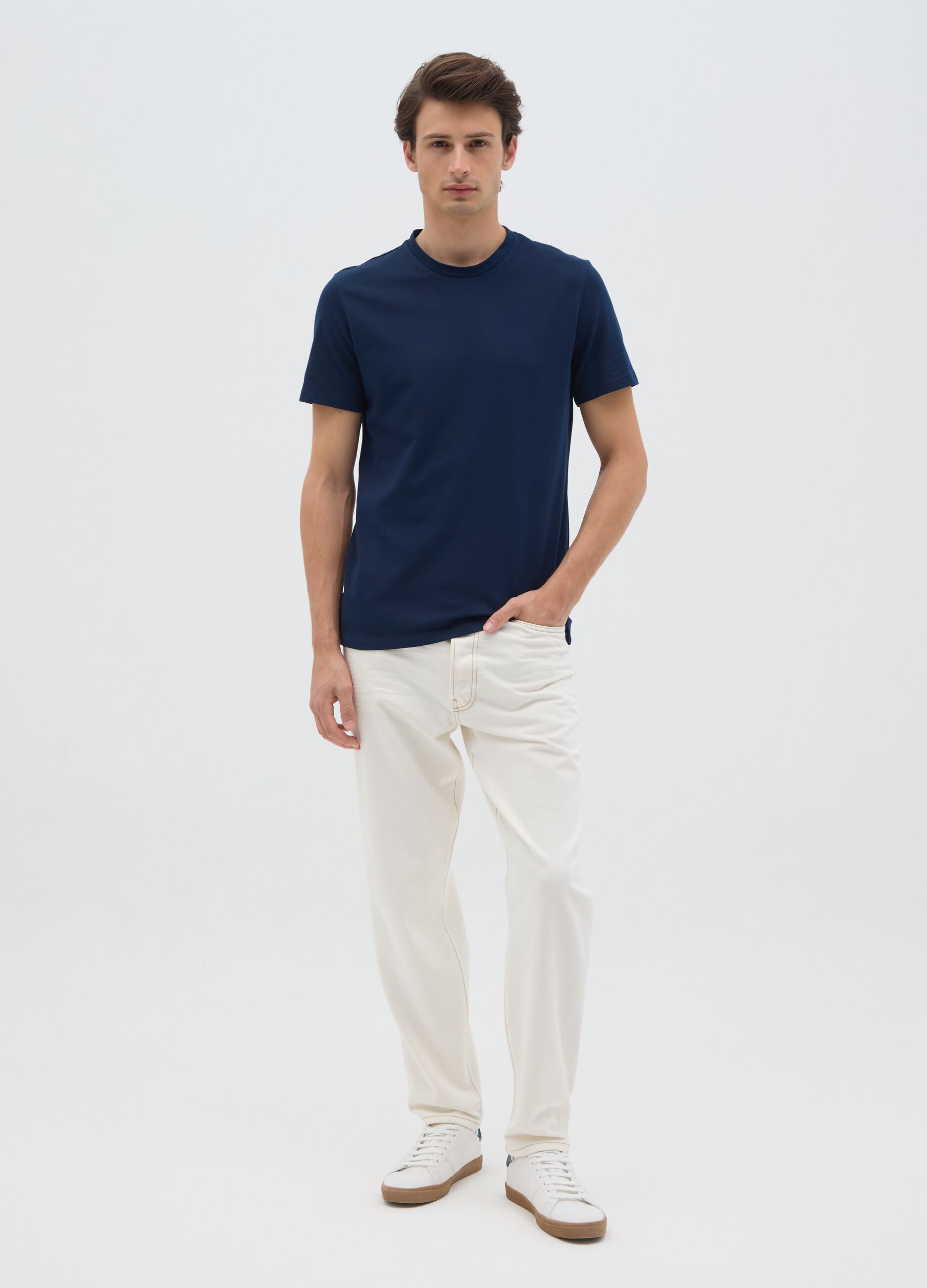 Men's regular fit blue stretch cotton T-shirt