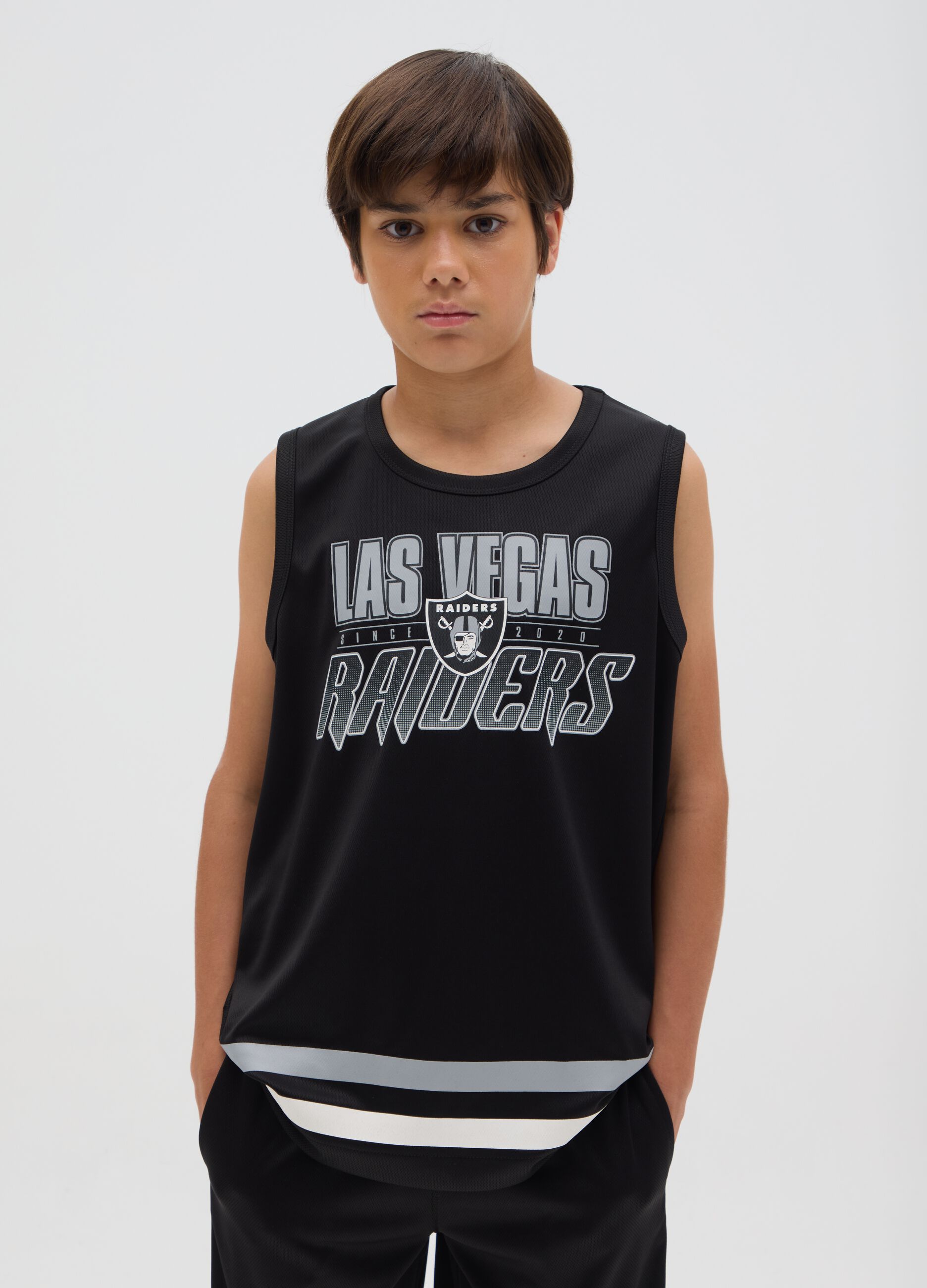 Kids' Black Regular Fit Vest with Las Vegas Raiders Logo