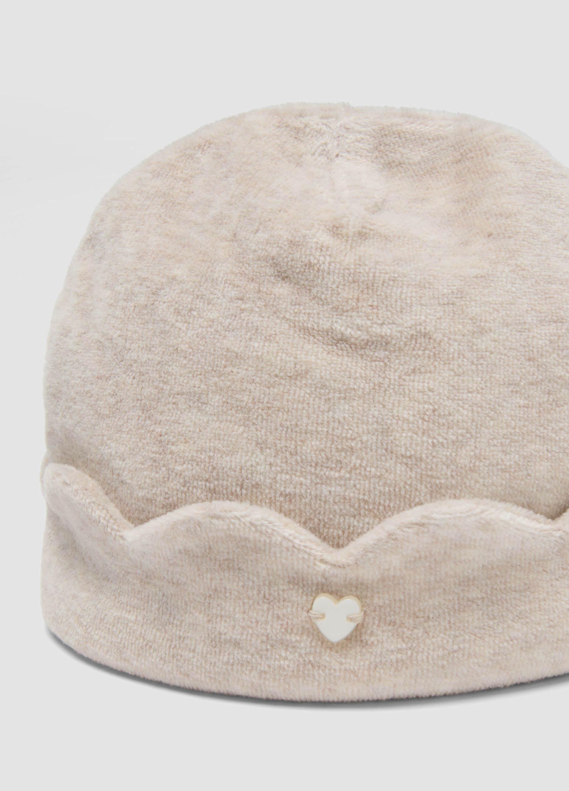 Beige organic cotton-blend jersey baby hat