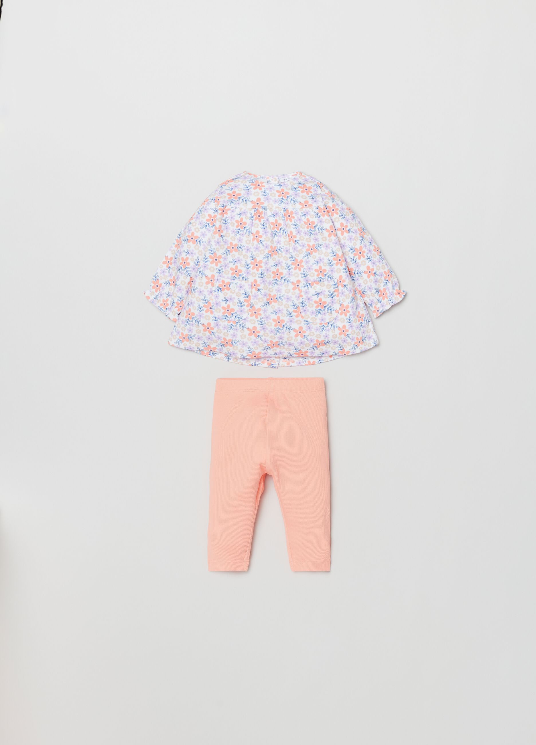 Set vestitino floreale e leggings a costine_0