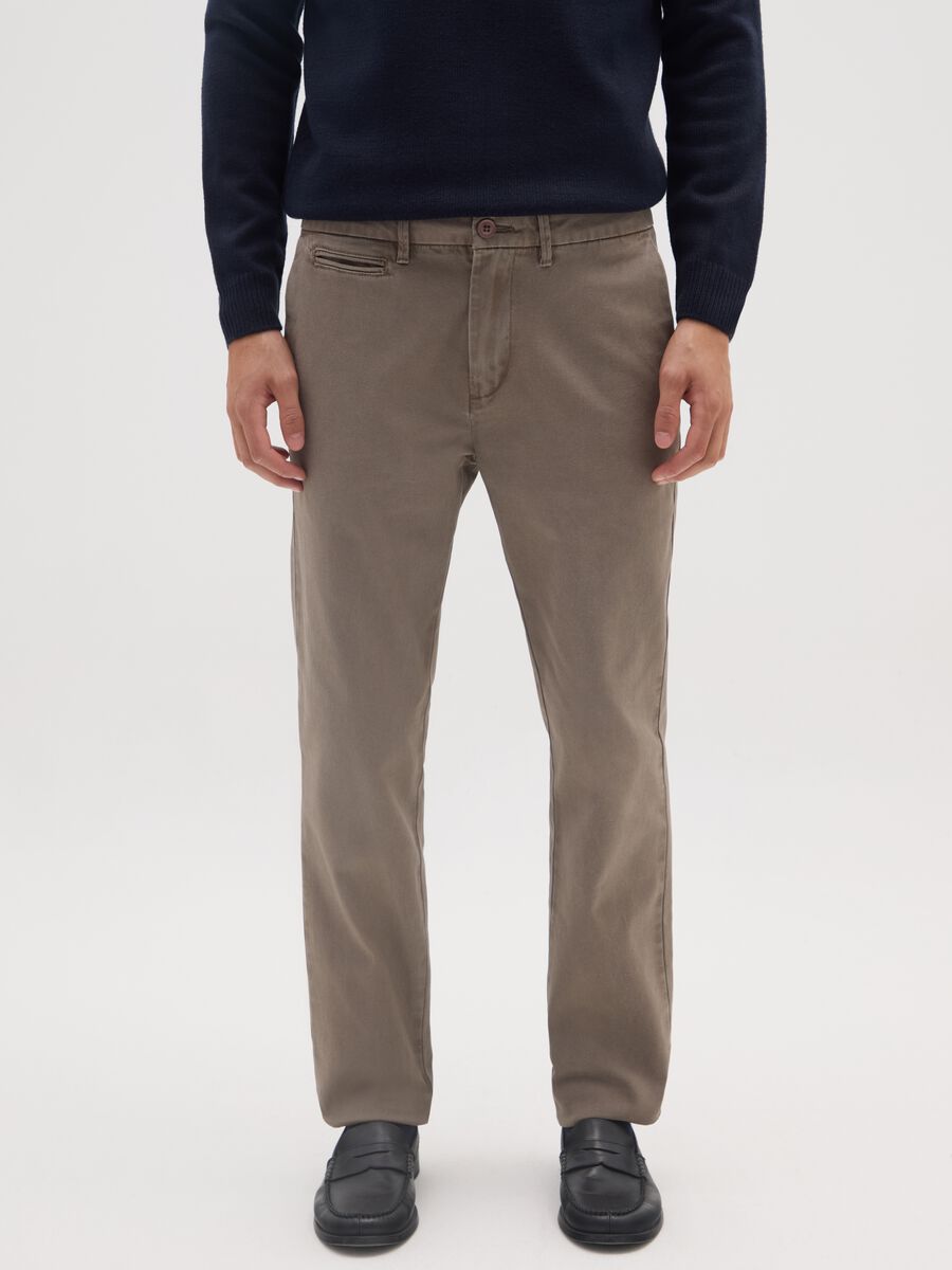 Brown slim fit cotton chinos_1