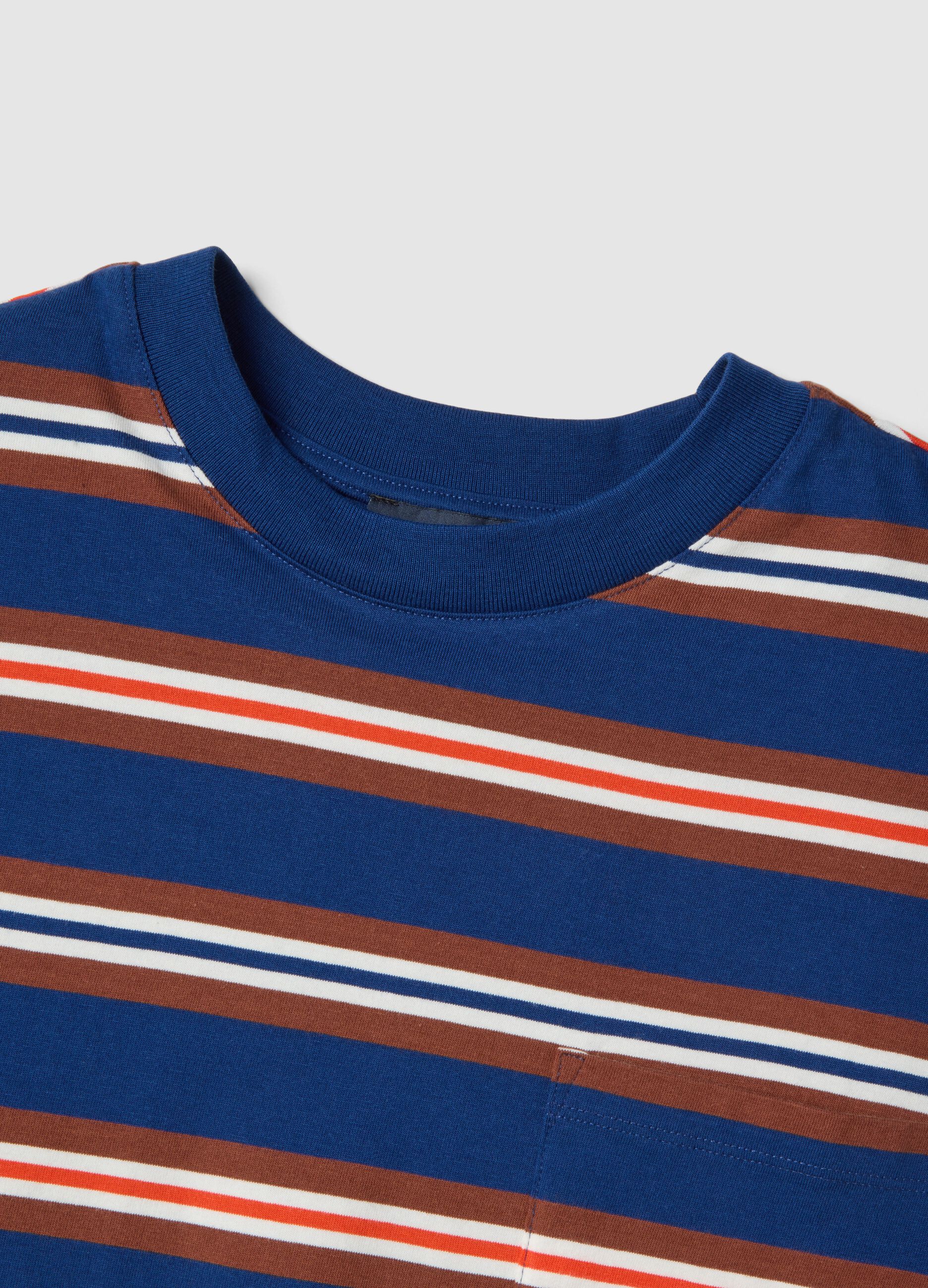 Multicolour striped pure cotton t-shirt with relaxed fit