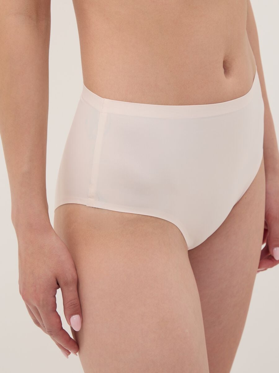 Slip brasiliana rosa a vita alta in tessuto elasticizzato con effetto shaping_3