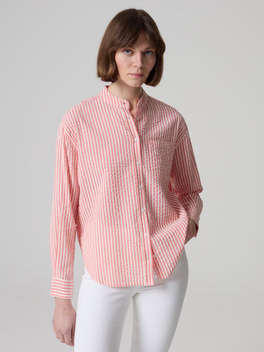 Camicia in seersucker a righe_0