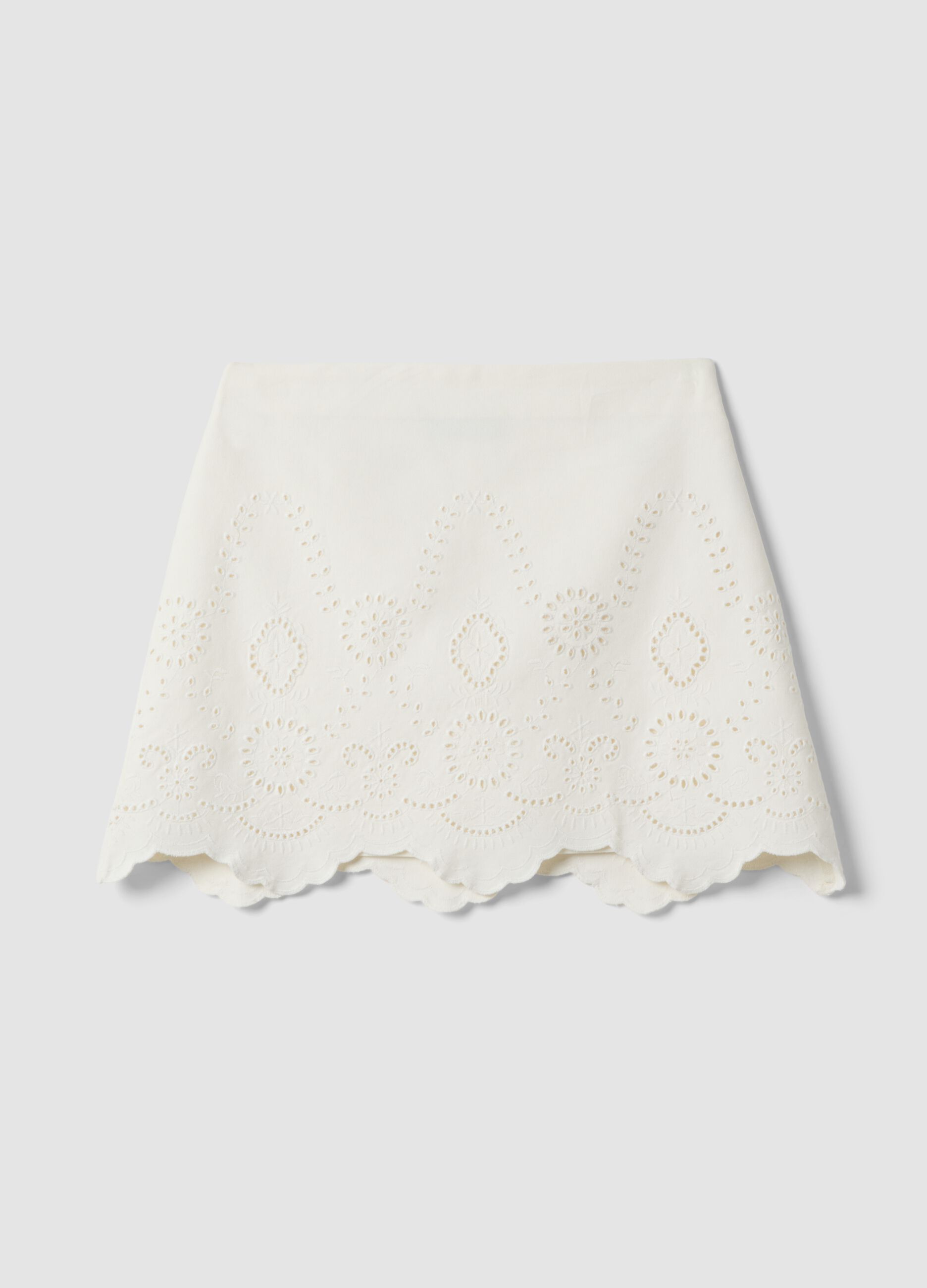 White organic cotton broderie anglaise mini skirt