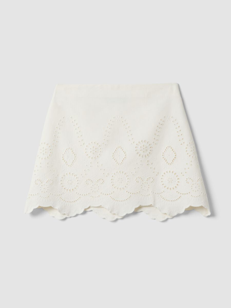 White organic cotton broderie anglaise mini skirt_1