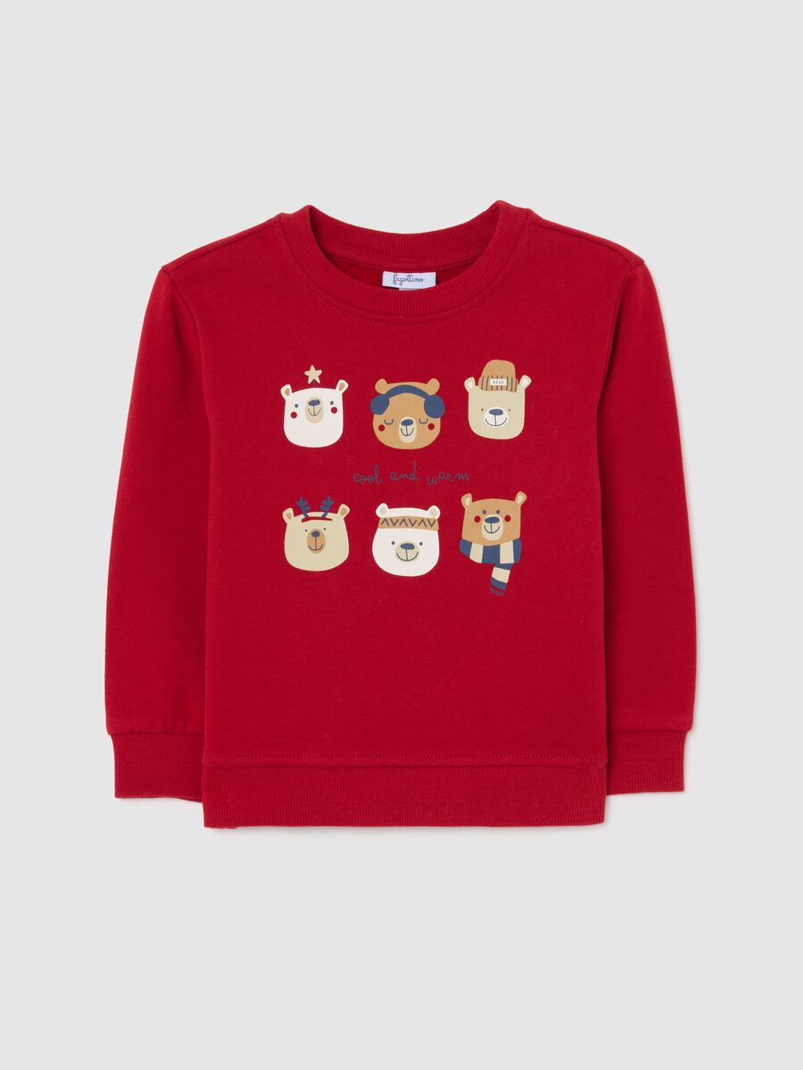 Red child's sweatshirt in pure cotton regular fit with Christmas print_0