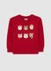 Red child's sweatshirt in pure cotton regular fit with Christmas print_0