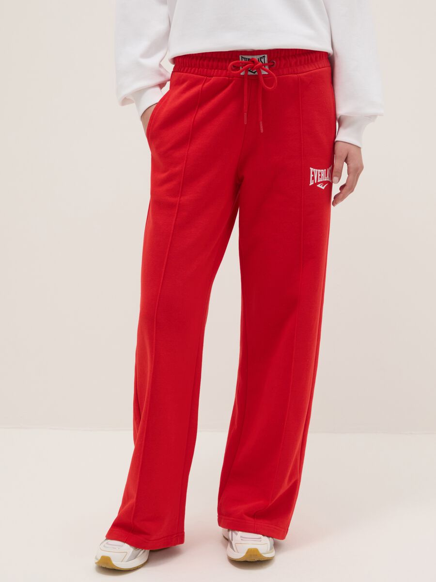 Red wide-leg cotton blend trousers regular fit with Everlast logo_1