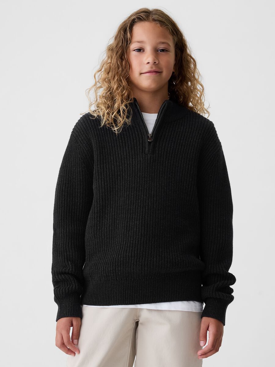 Mock neck pullover with half zip_0