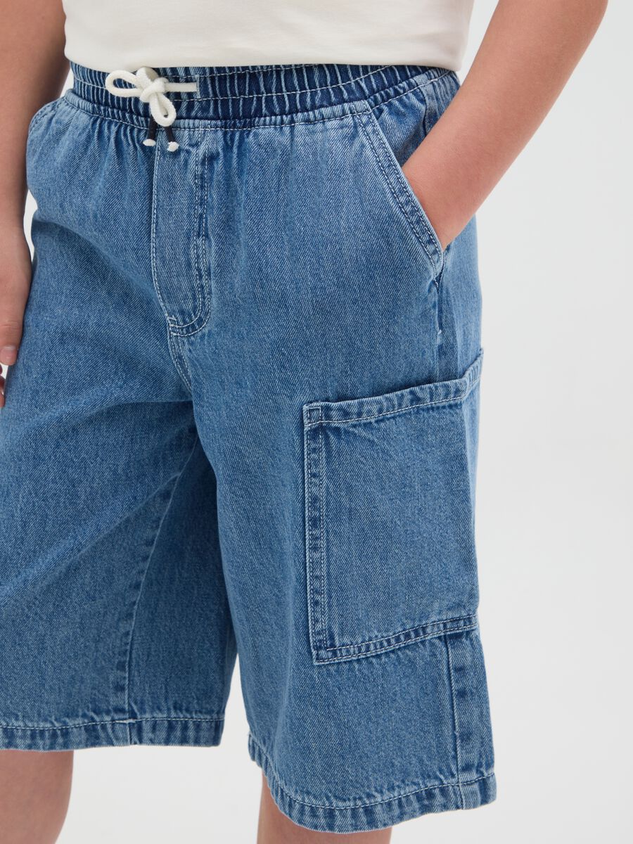 Comfortable denim shorts for boys with elastic waist_2