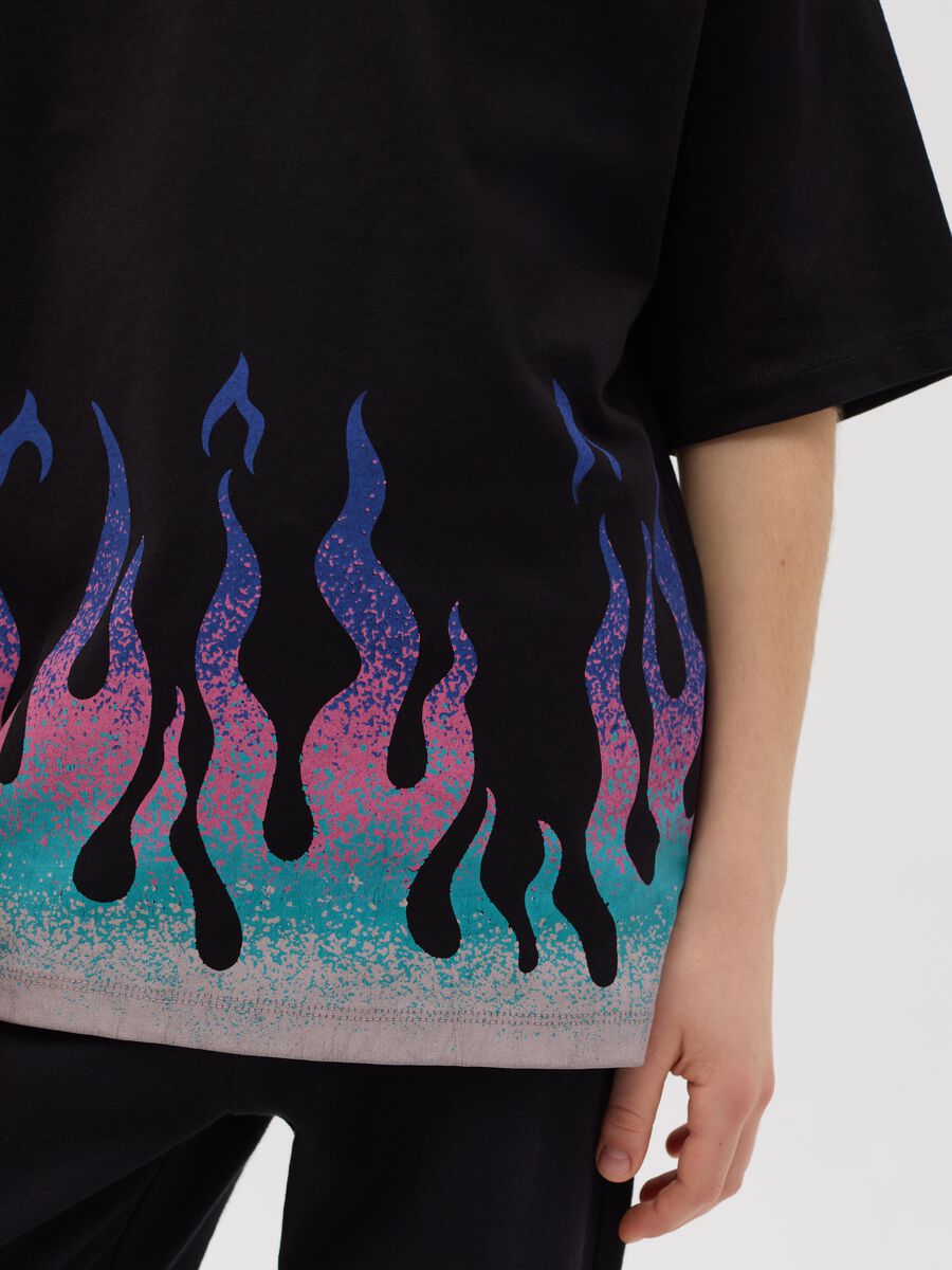 Cotton T-shirt with flame print_1