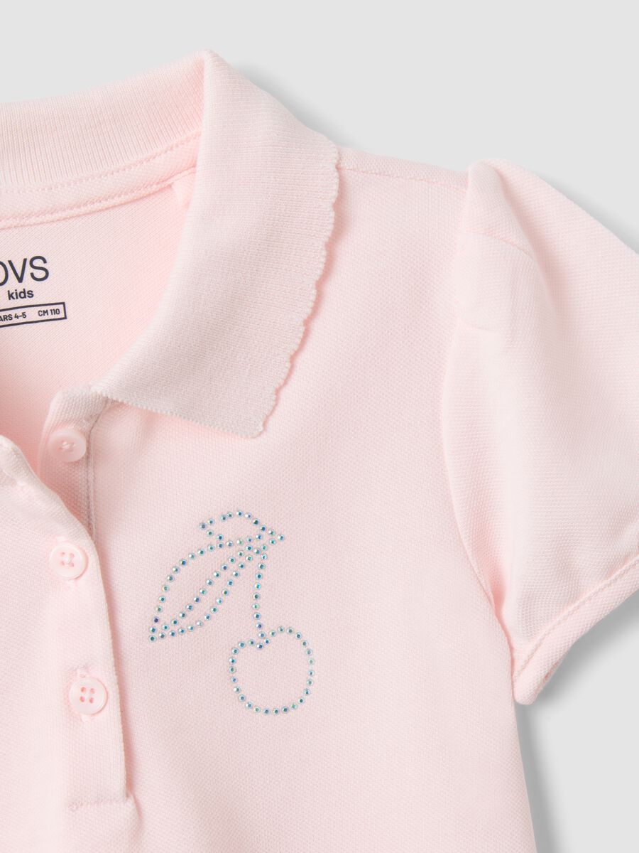 Girls' pink pure cotton polo shirt regular fit with cherry_3