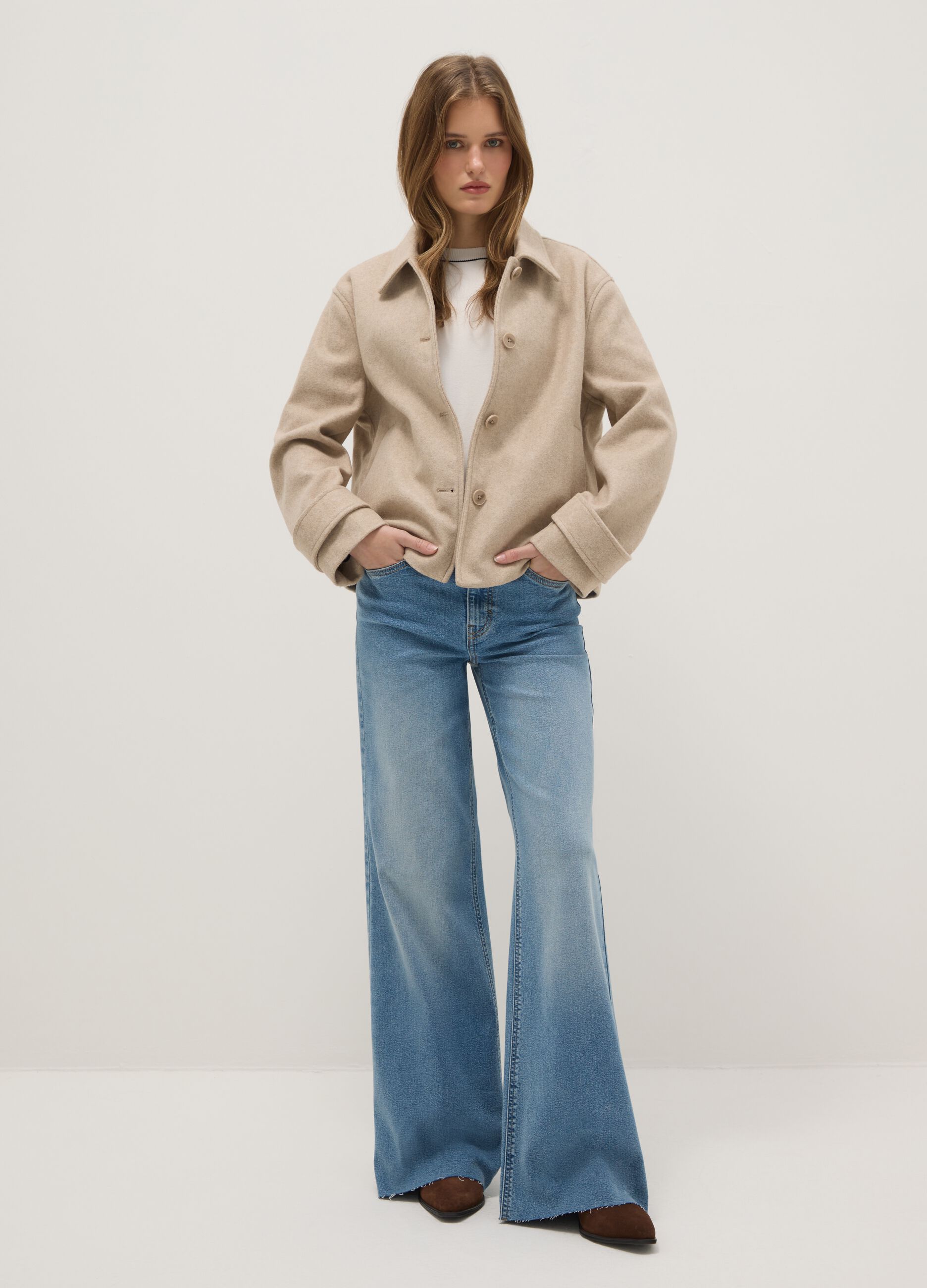 Beige short coat regular fit with buttons