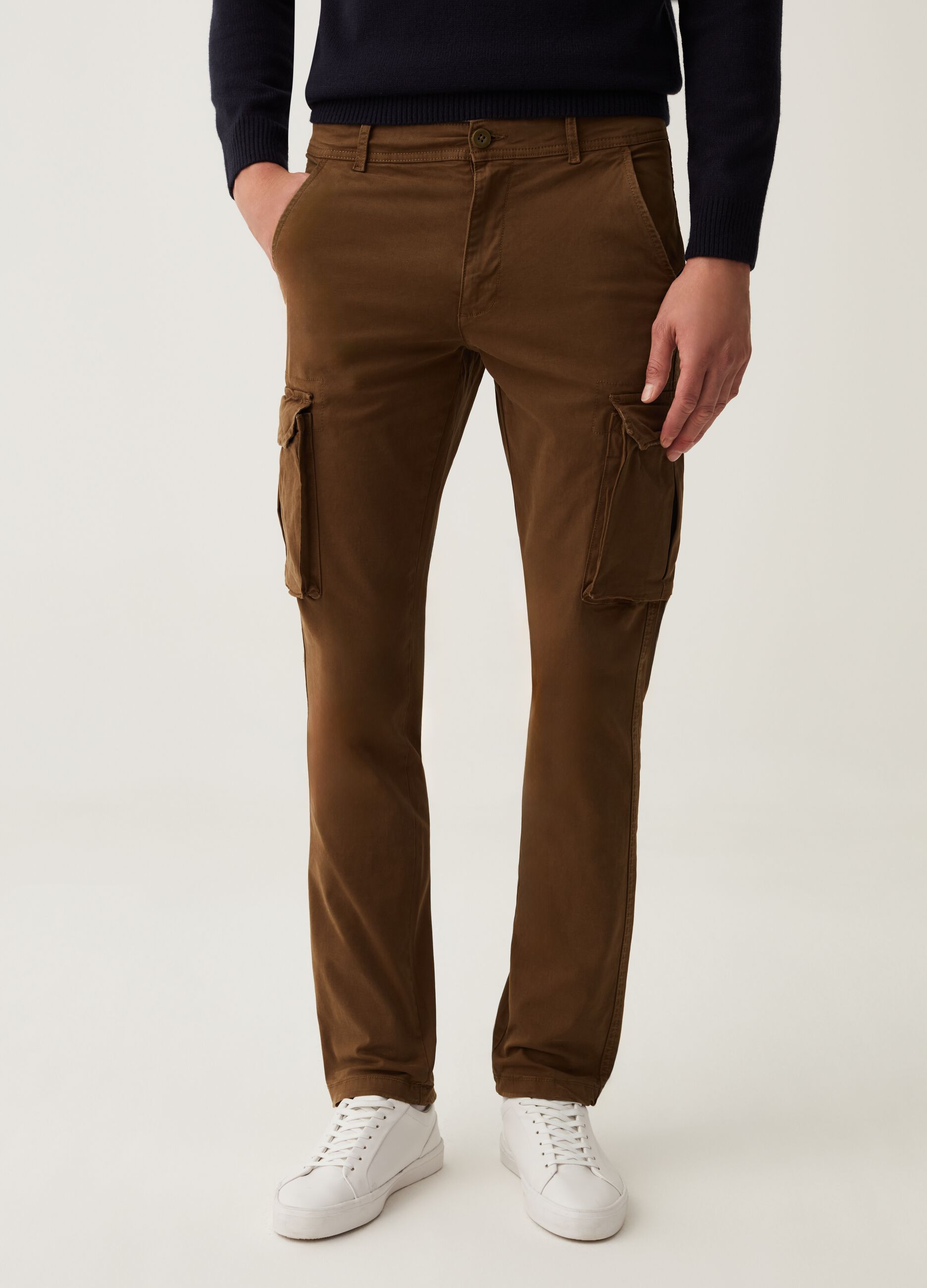 Pantalone cargo in twill di cotone stretch