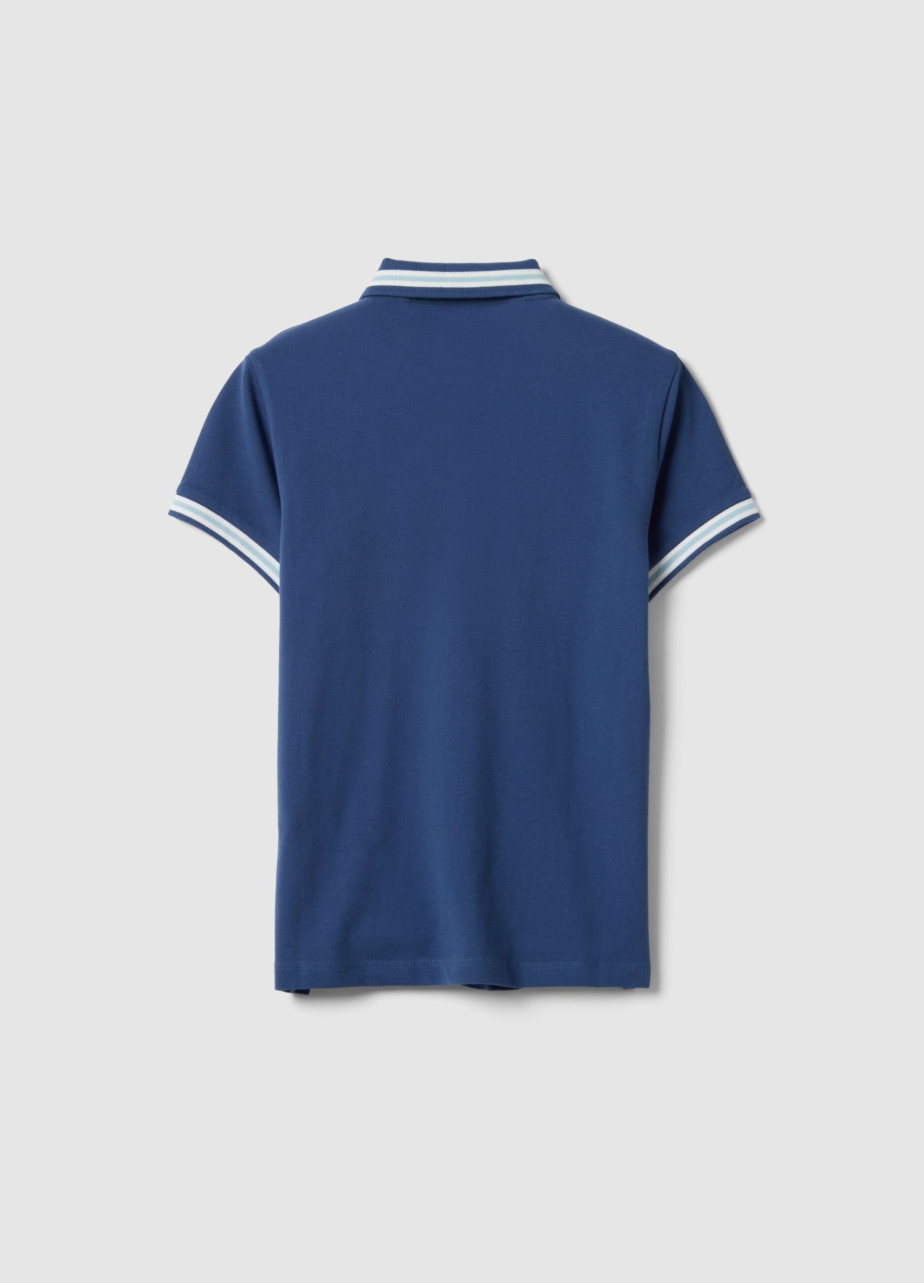 Boy's blue pure cotton polo, regular fit