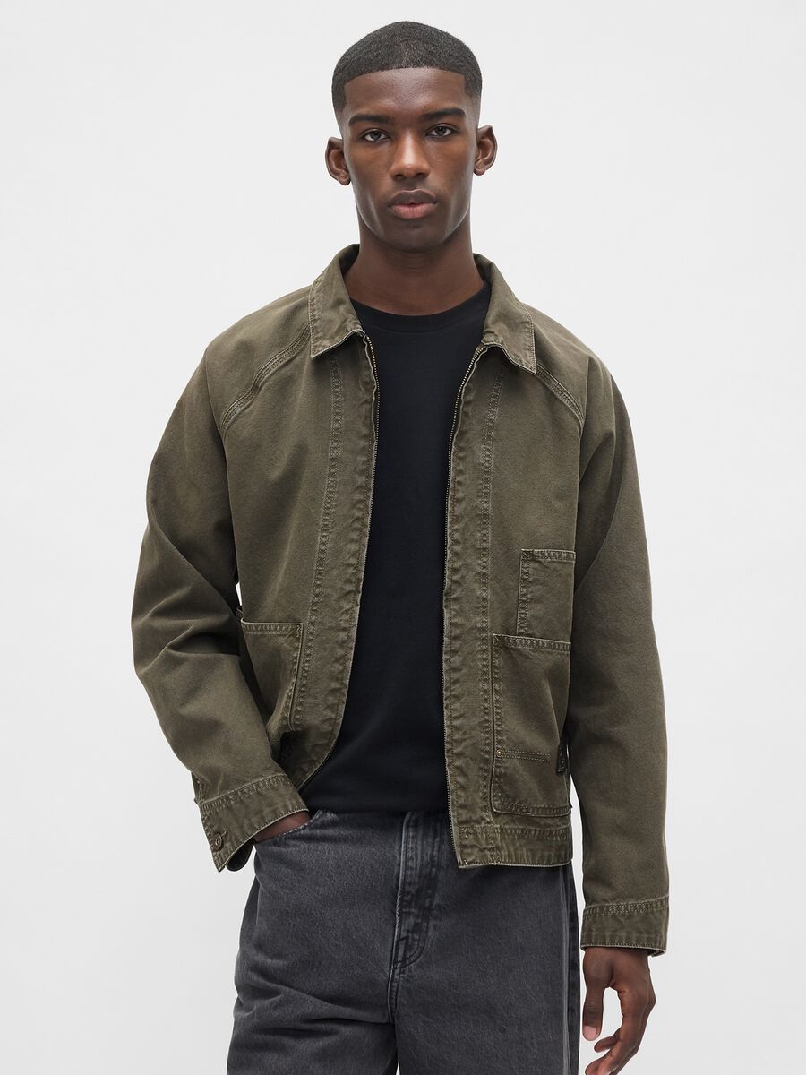 Green jacket in pure cotton_0