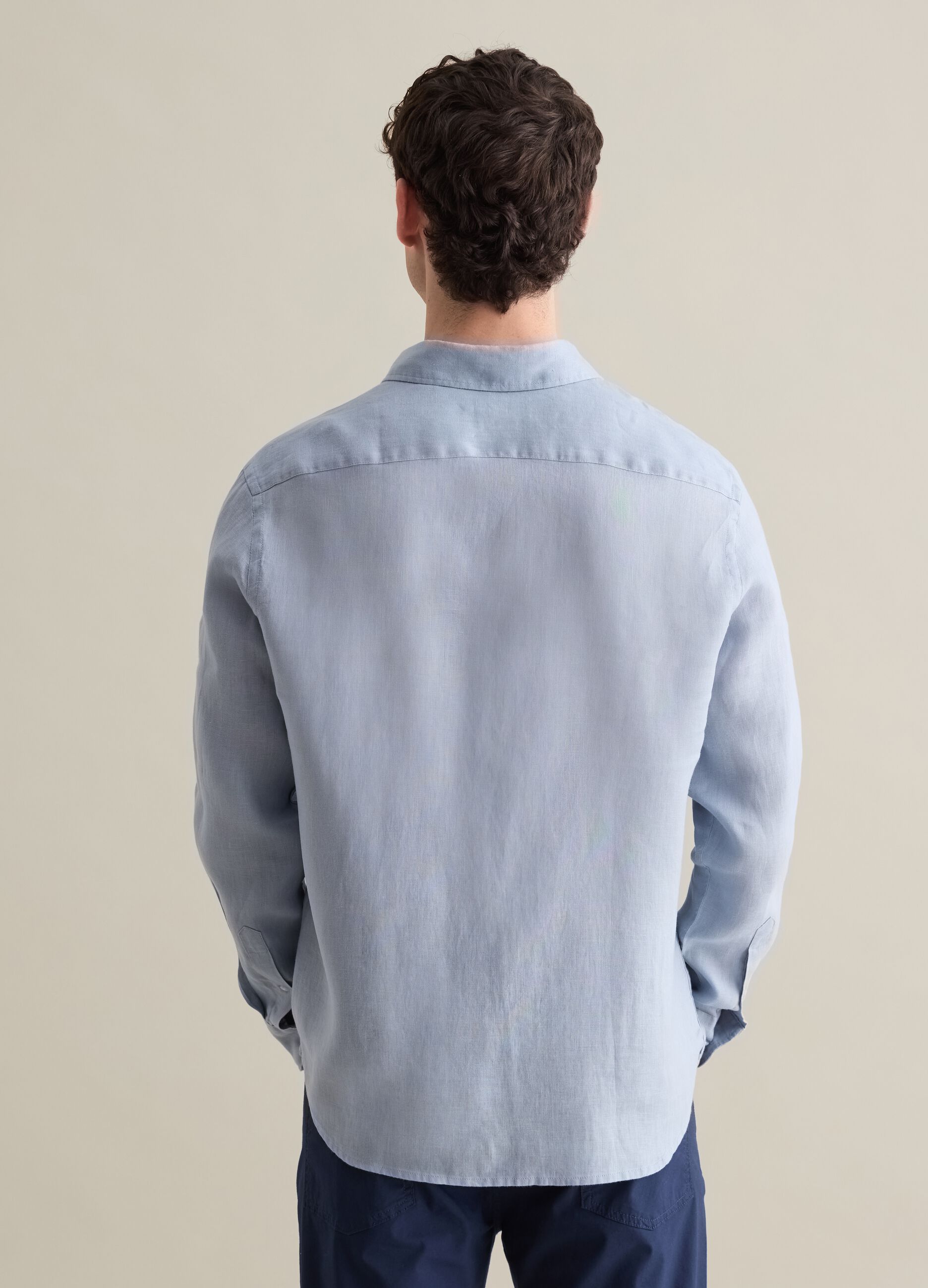 Long Sleeve Light Blue Linen Shirt by Piombo