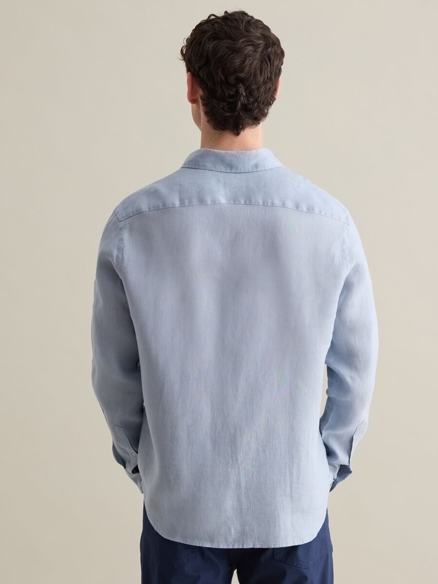 Long Sleeve Light Blue Linen Shirt by Piombo_3