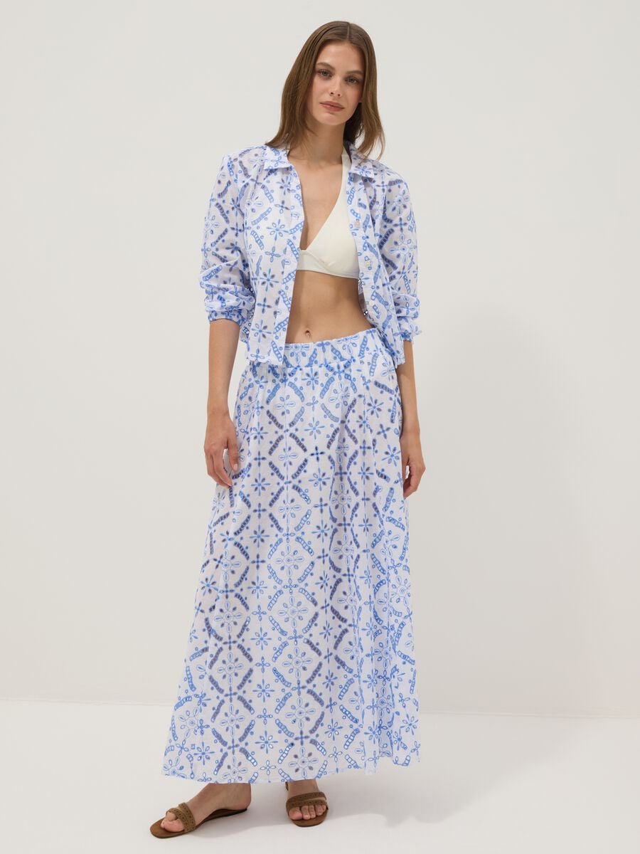 Blue organic cotton shirt with all-over print_1
