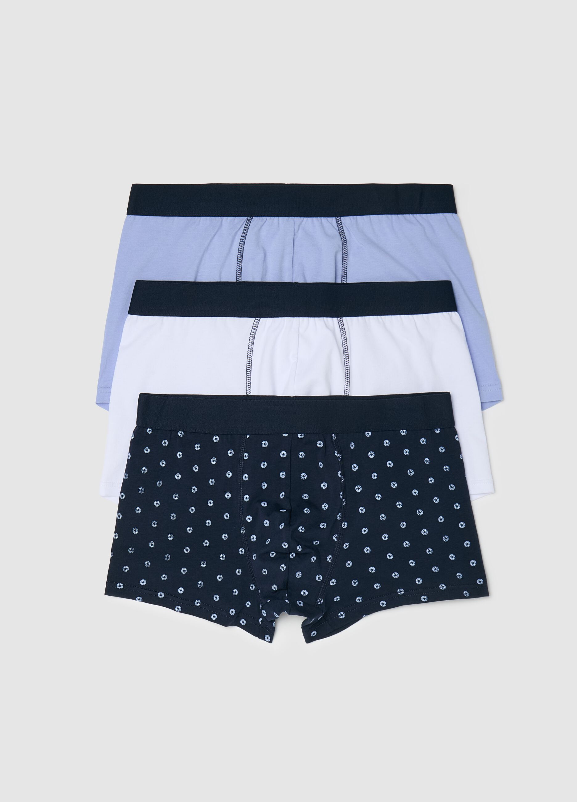 Three-pair pack boxer shorts in stretch cotton with micro pattern