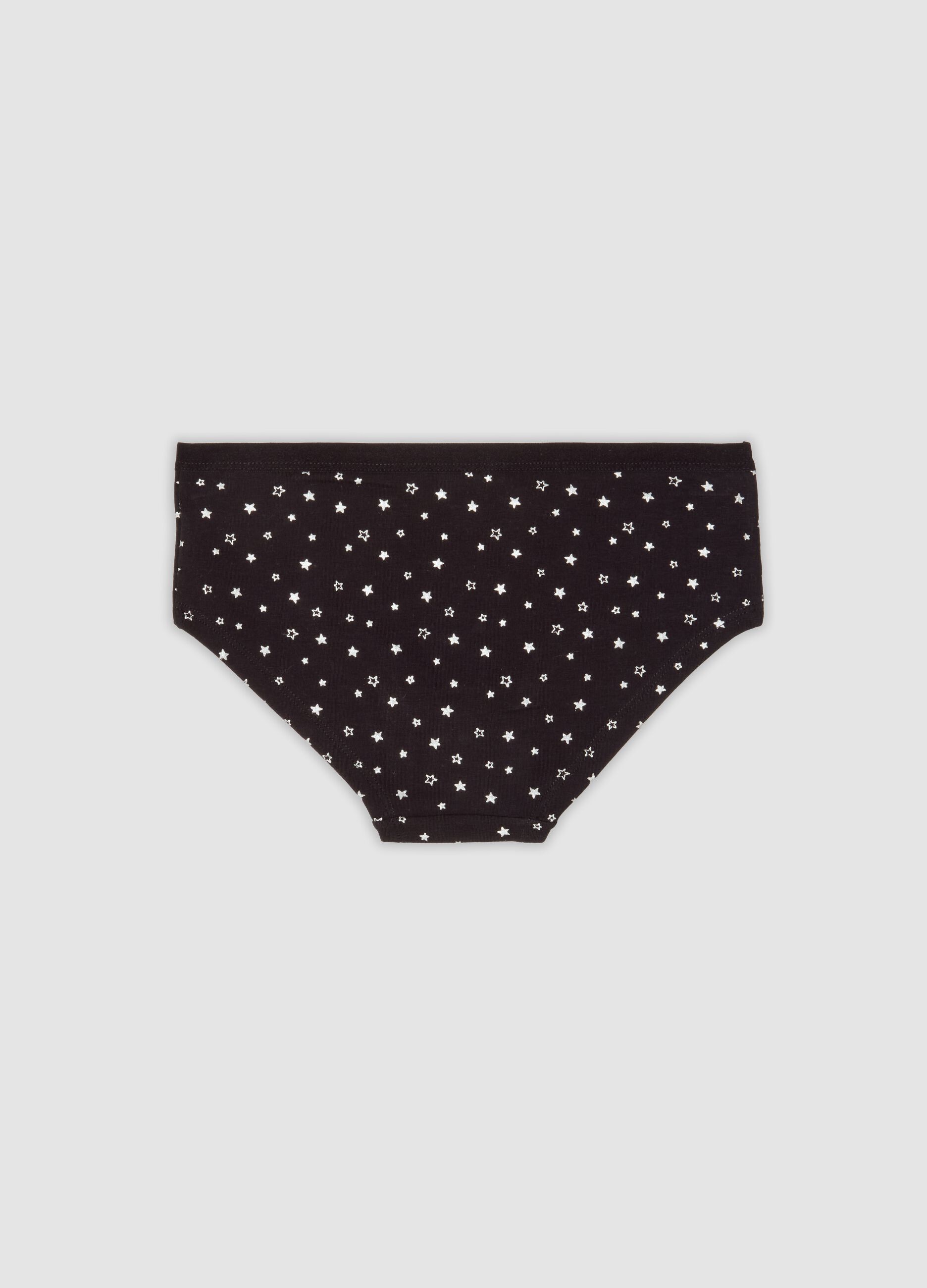 Black stretch organic cotton girls&rsquo; briefs with star print