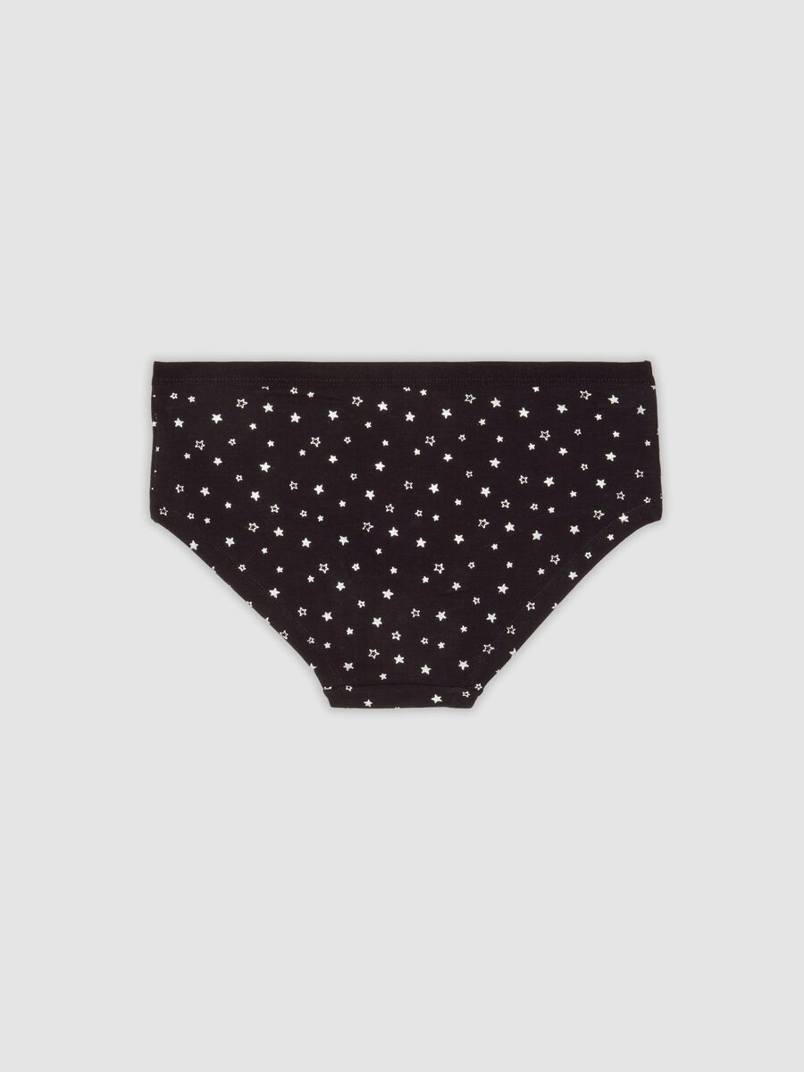 Black stretch organic cotton girls&rsquo; briefs with star print_1