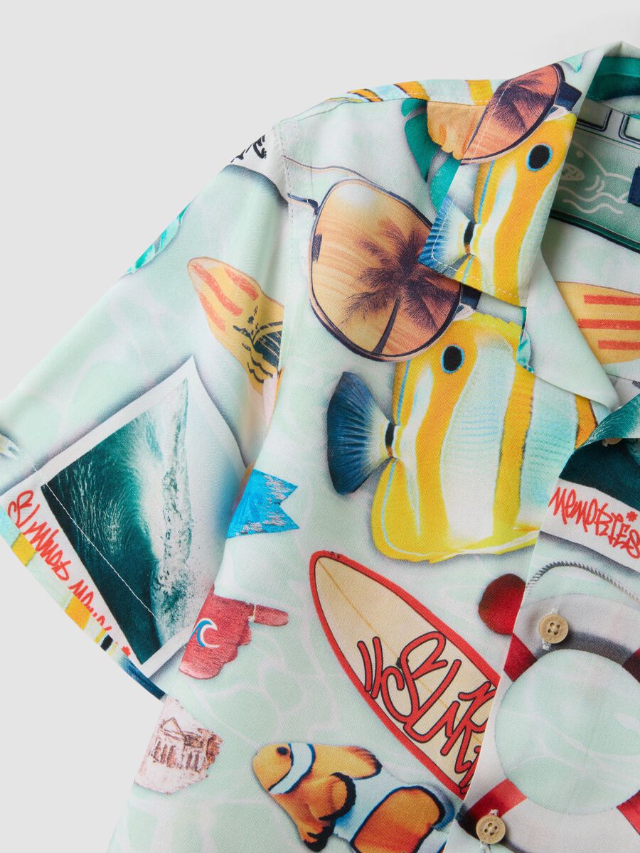 Multicolour pure viscose short-sleeved shirt_3